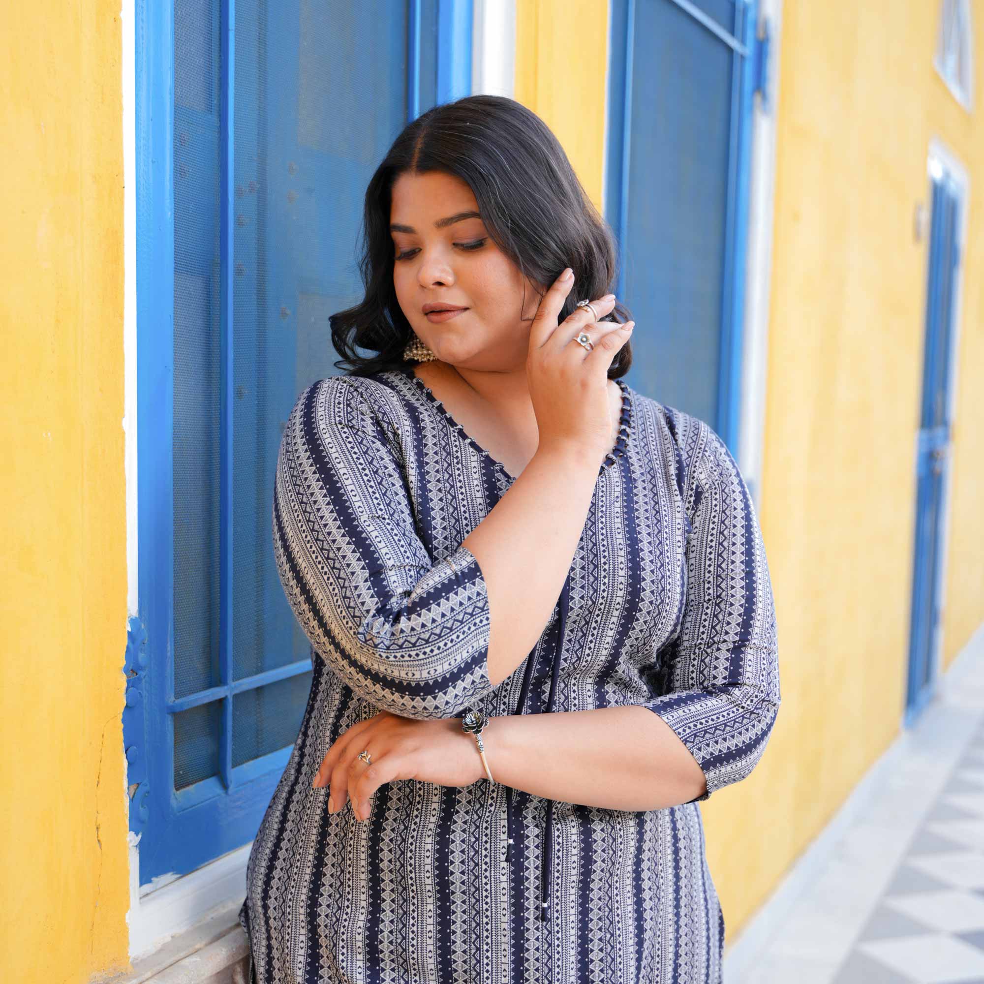 Stormy Skyline Cotton Lycra Kurta