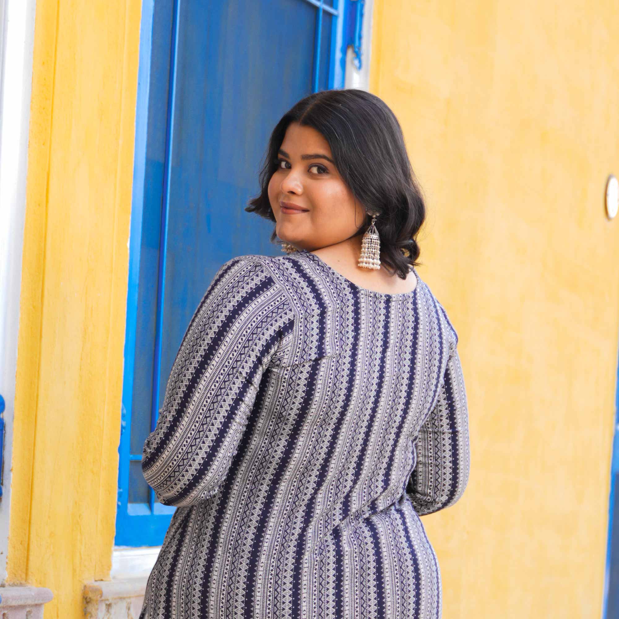 Stormy Skyline Cotton Lycra Kurta