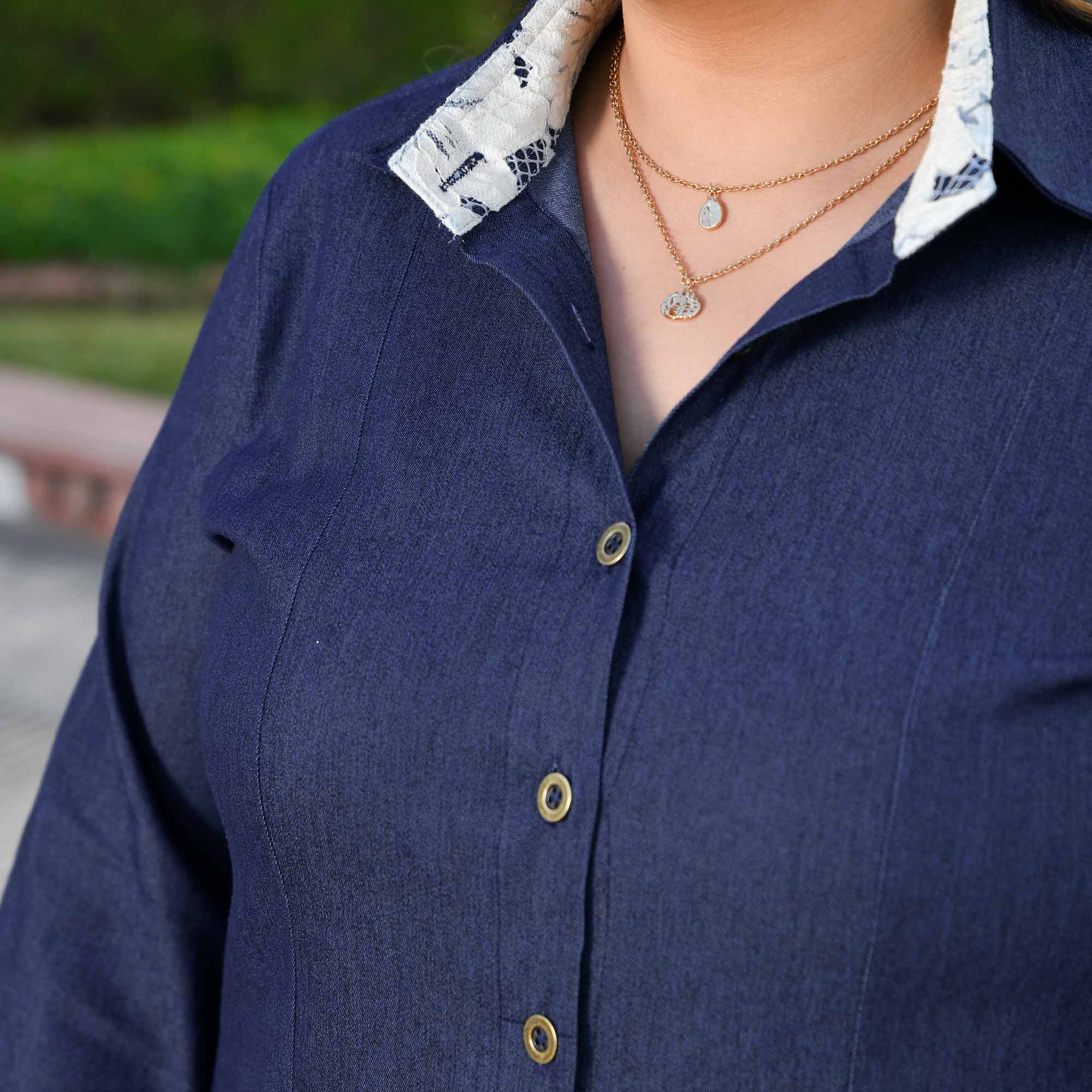 Forever- Deep Blue Denim Lycra Aline Shirt Dress