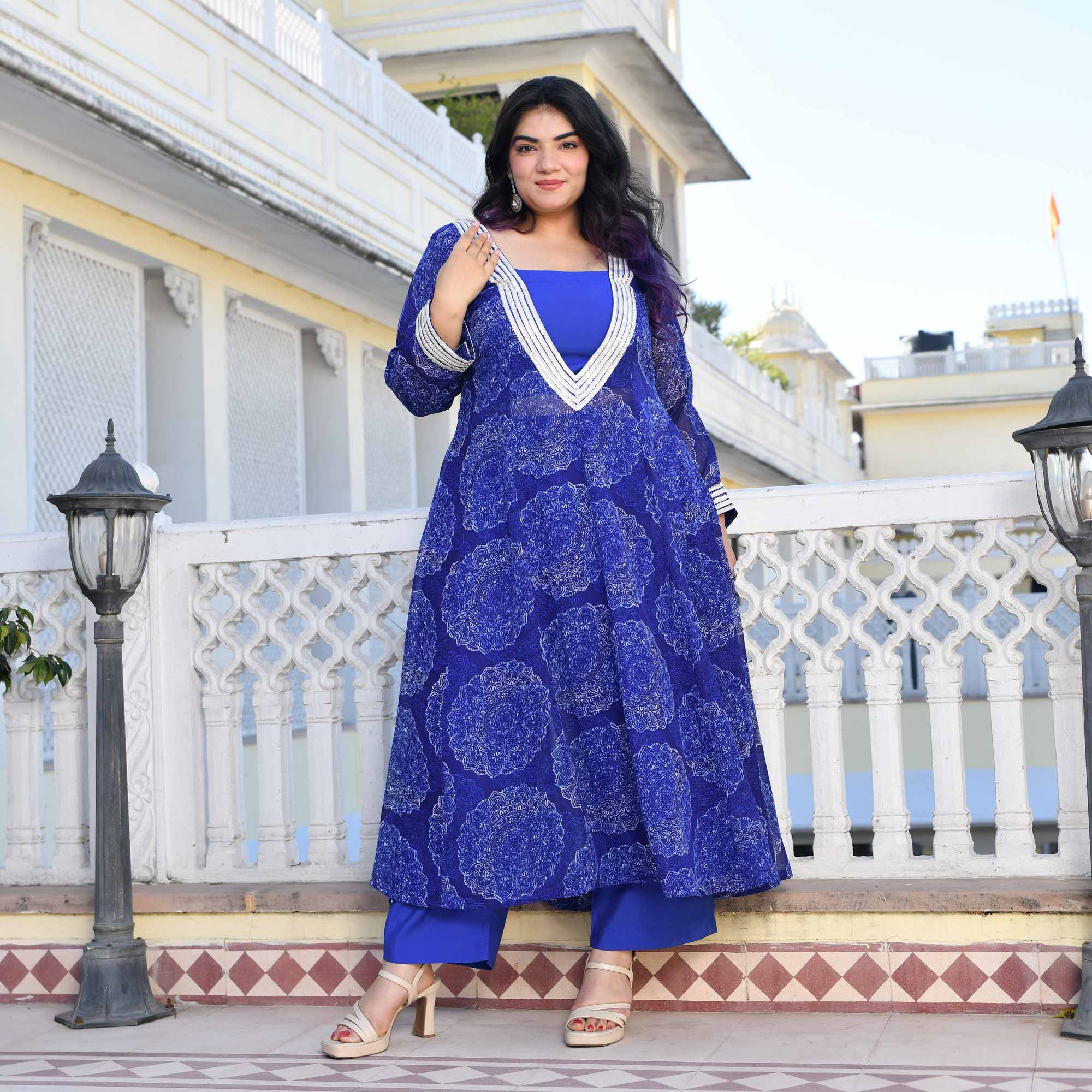 Blue Waves Georgette Cape Set | The Plus Size Store