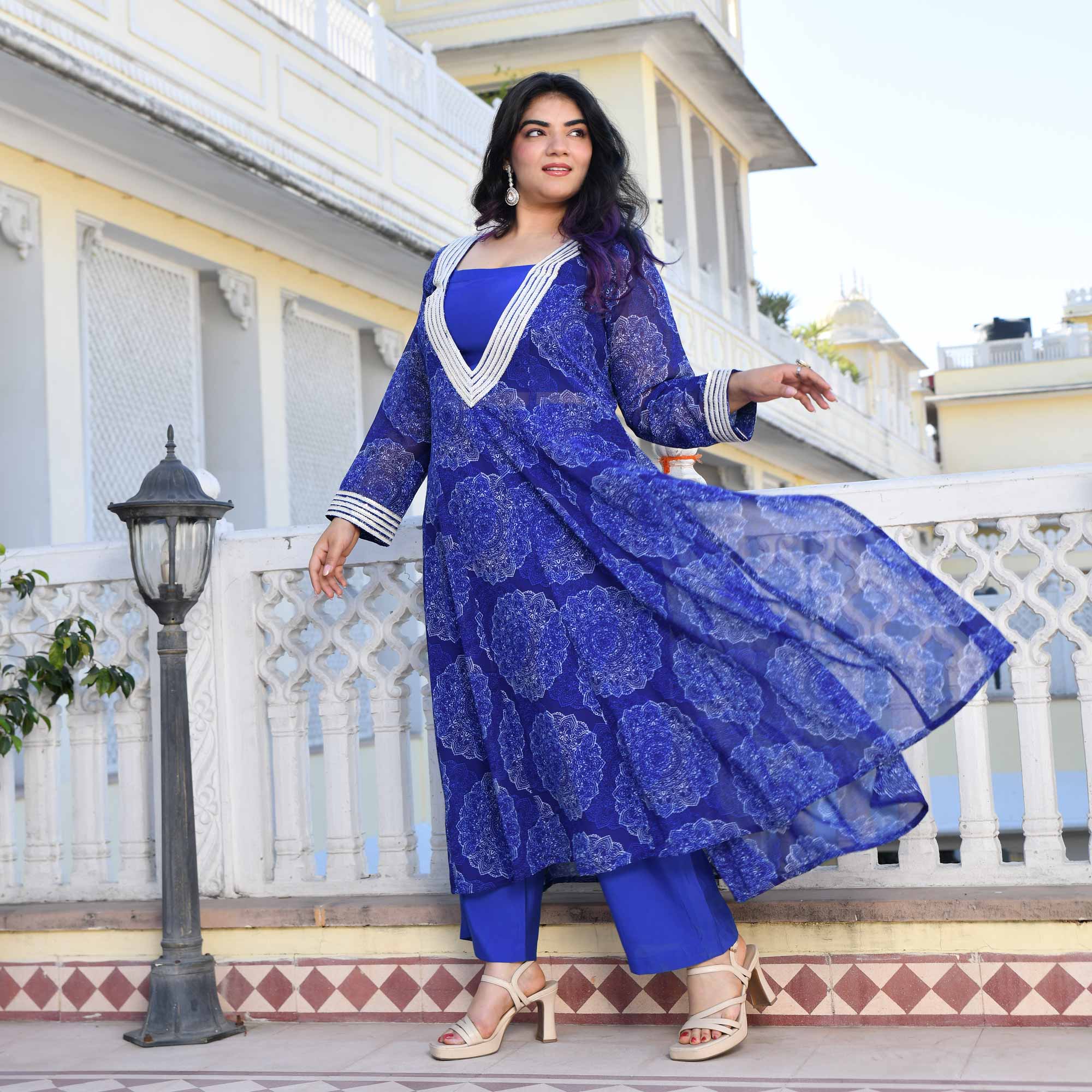 Blue Waves Georgette Cape Set | The Plus Size Store