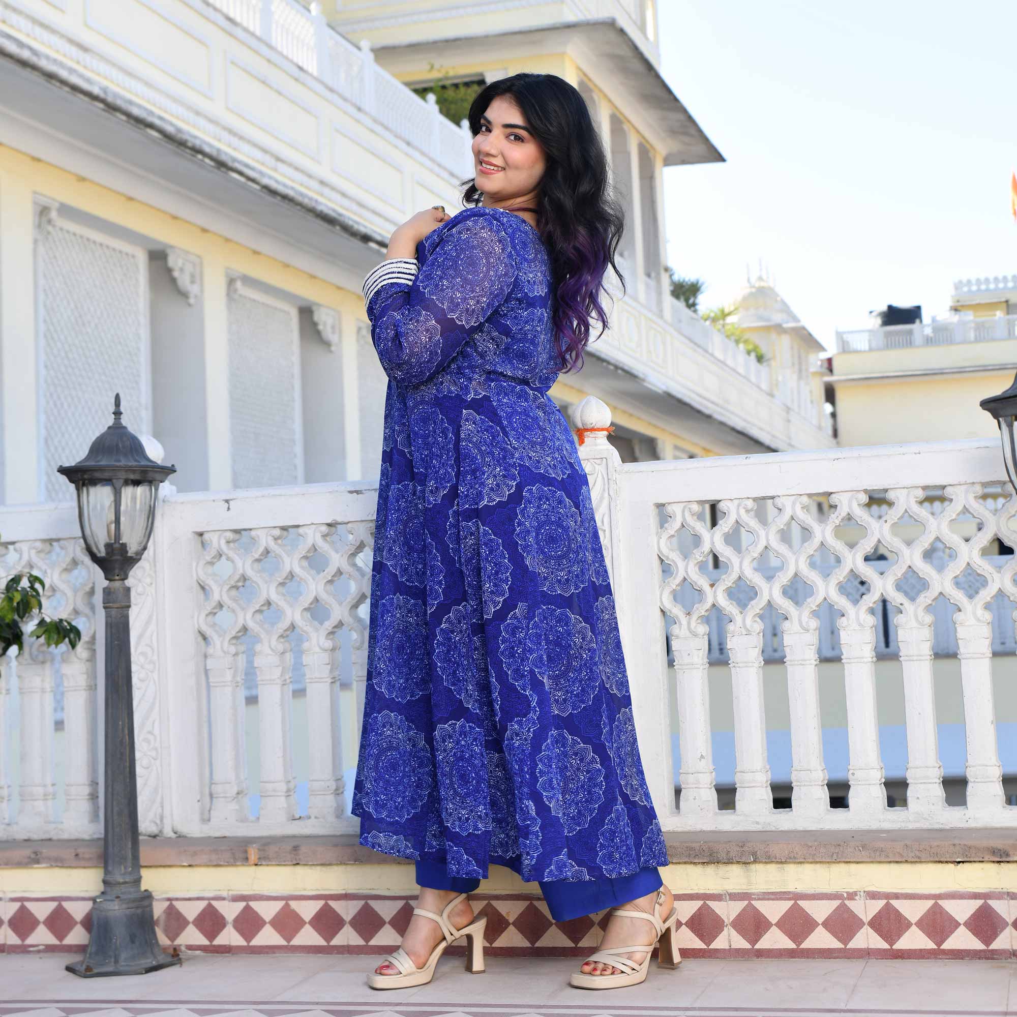 Blue Waves Georgette Cape Set | The Plus Size Store