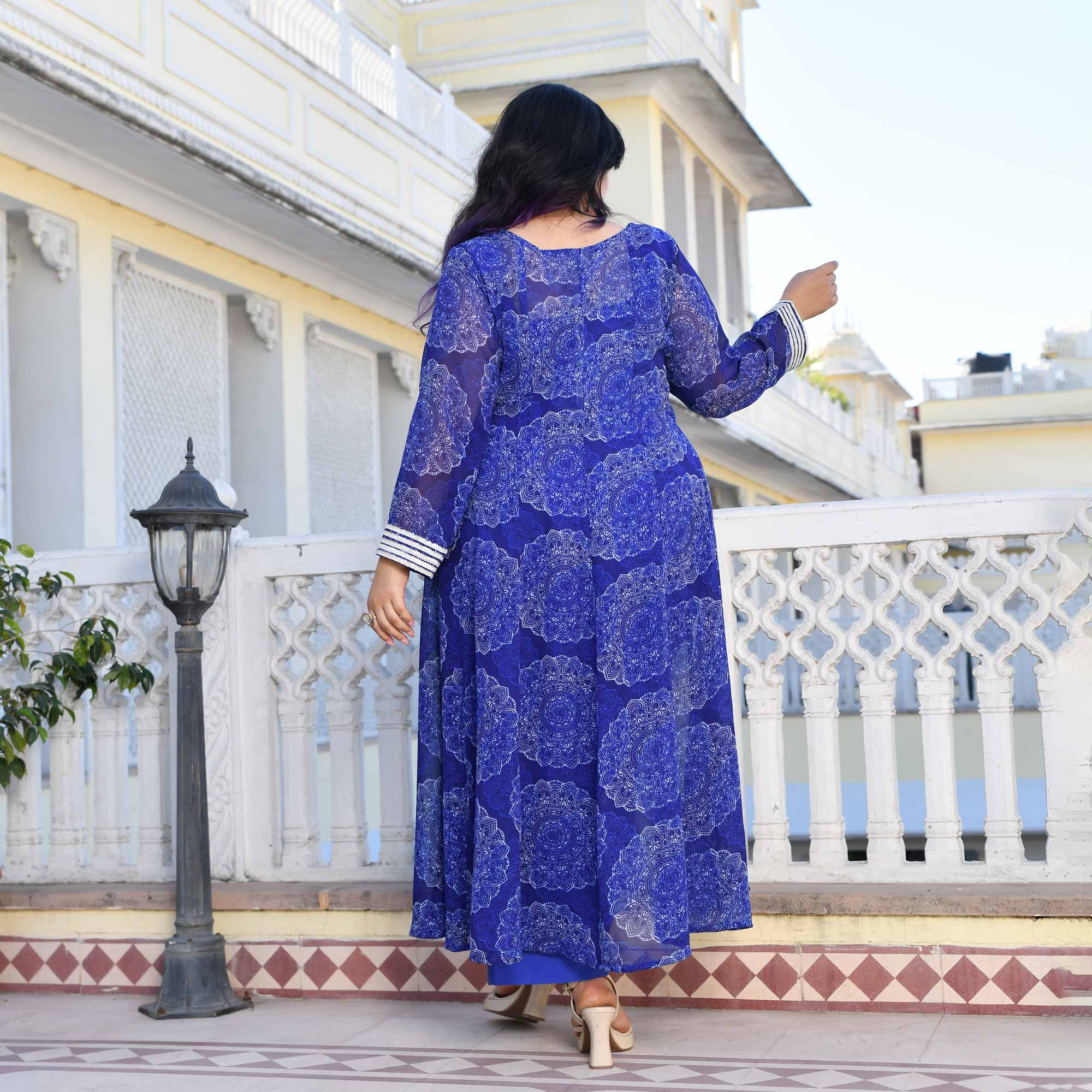 Blue Waves Georgette Cape Set | The Plus Size Store