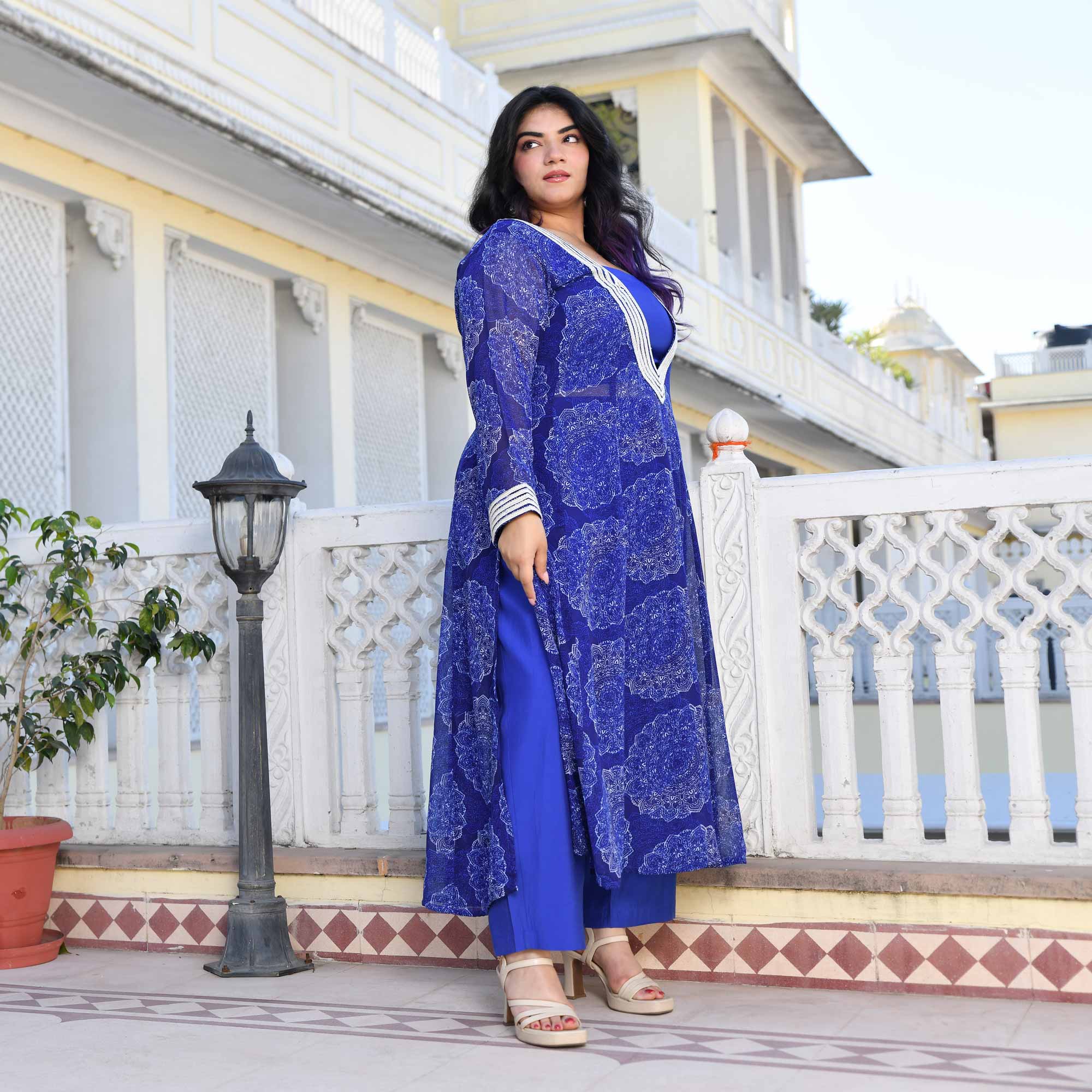 Blue Waves Georgette Cape Set | The Plus Size Store