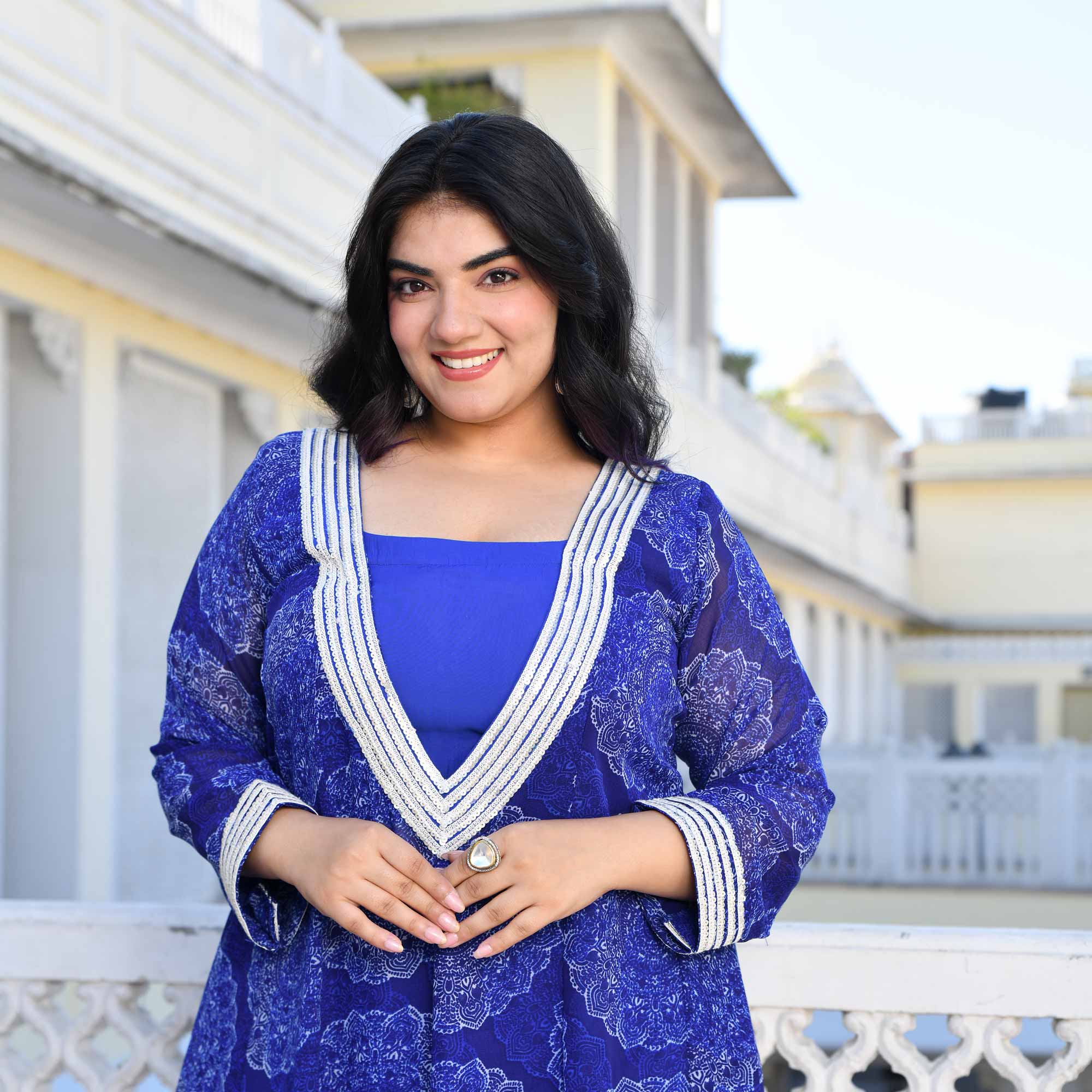 Blue Waves Georgette Cape Set | The Plus Size Store