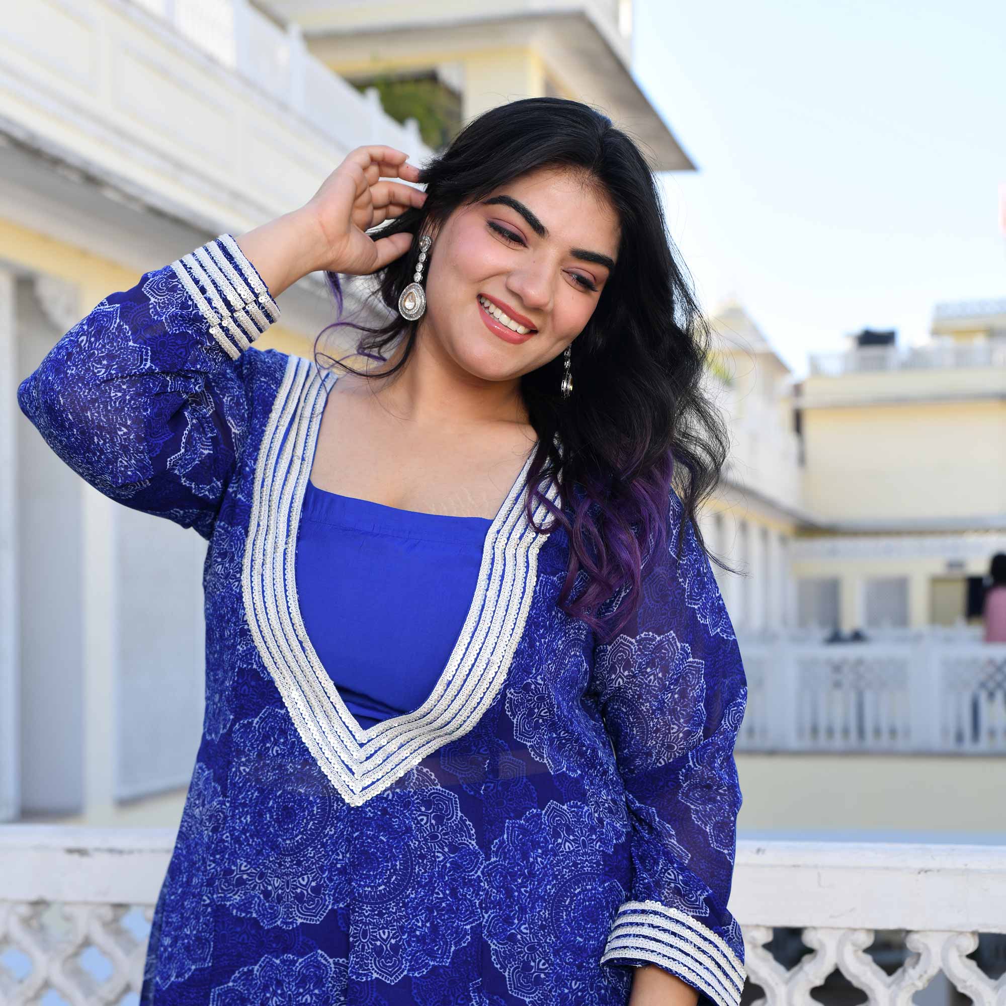 Blue Waves Georgette Cape Set | The Plus Size Store