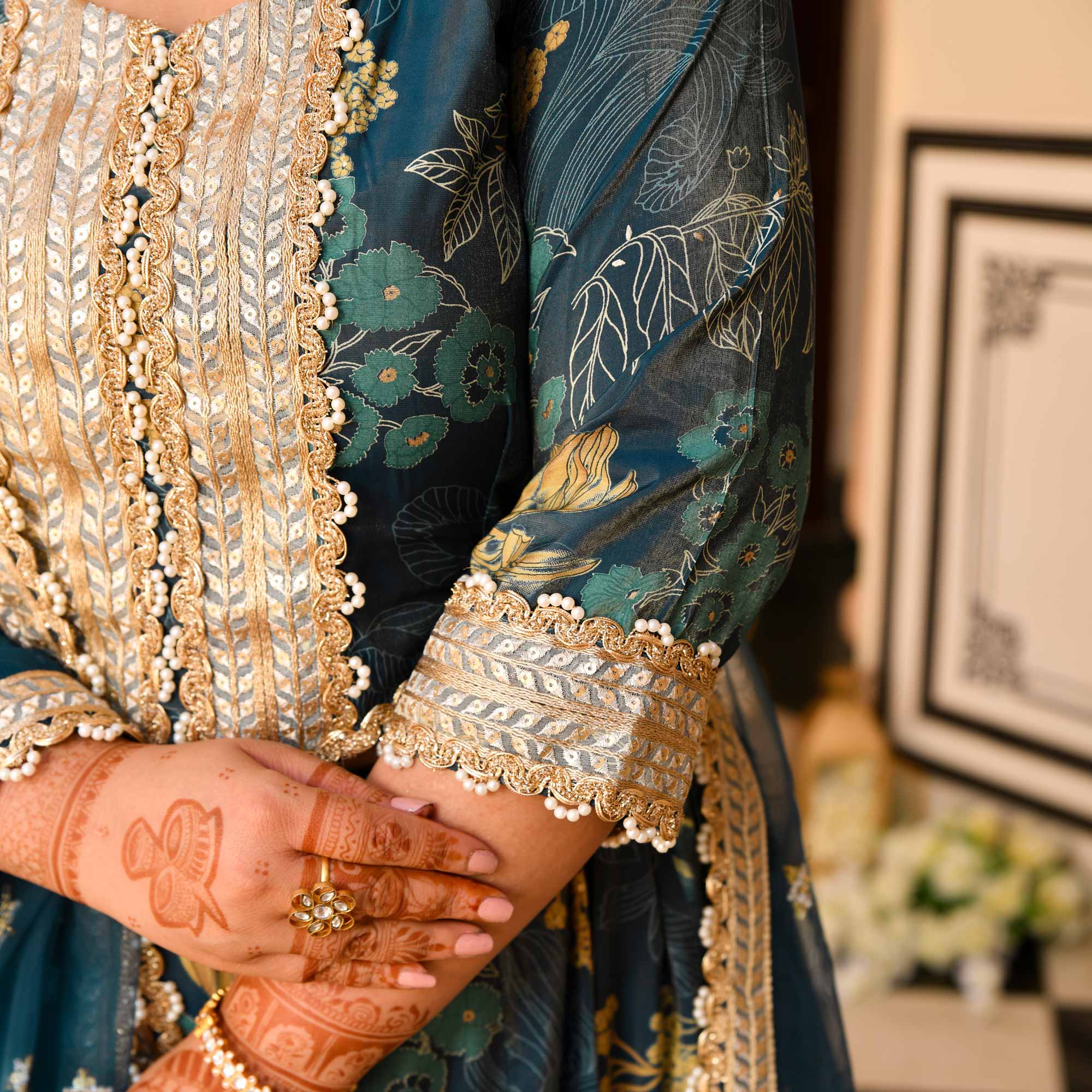 Lavish Lagoon Floral Tissue Silk Embroidered Lehenga Set | The Plus Size Store