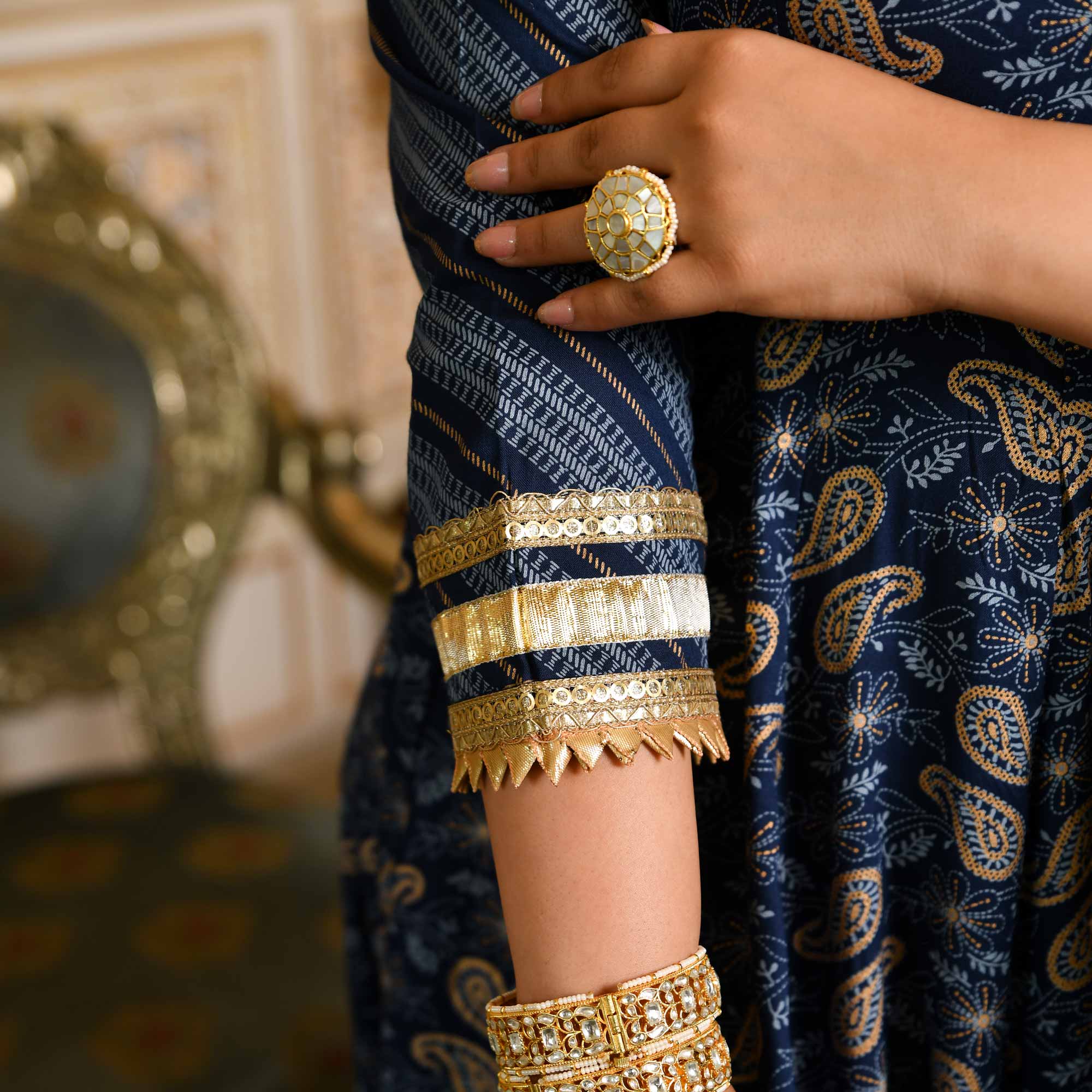 Gopika- Dark Blue & Gold Paisley Gota Work Rayon Anarkali