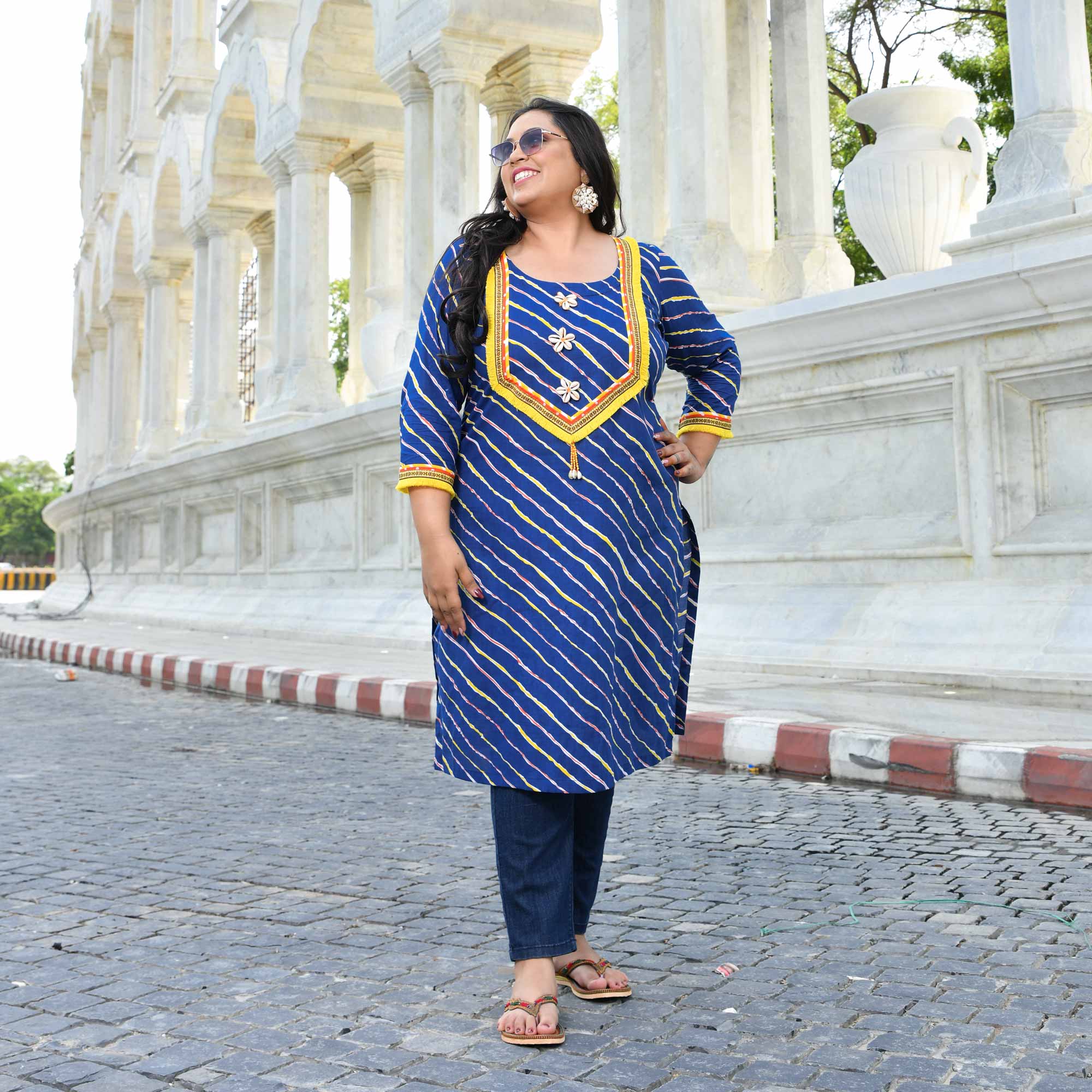 Persian Pearl - Blue Leheriya Bohemian Cotton Kurta