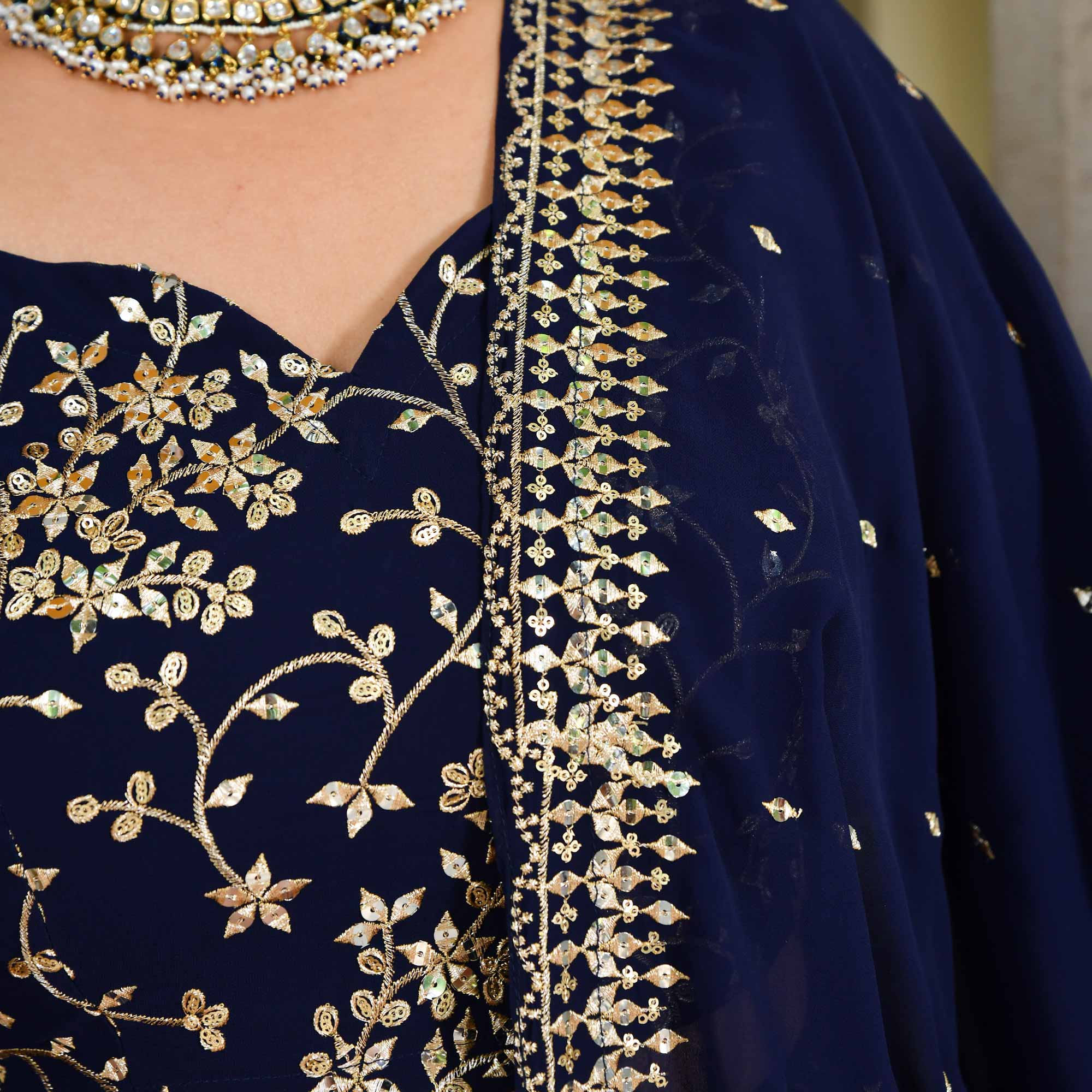 Glistering Navy Sequin Embroidered Georgette Lehenga Set