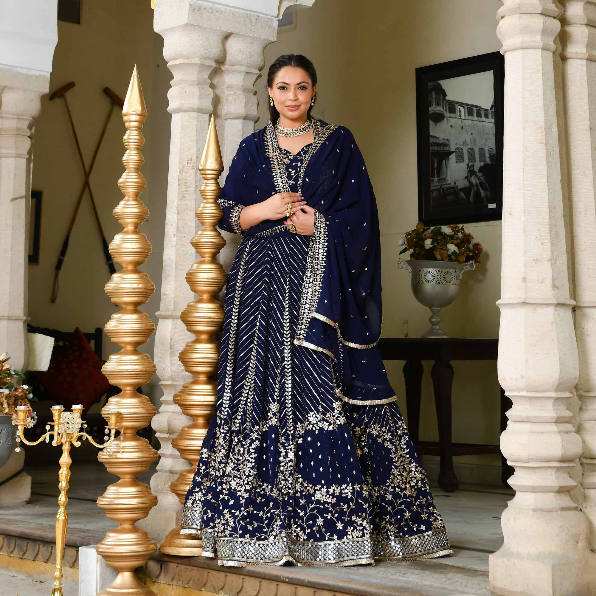 Glistering Navy Sequin Embroidered Georgette Lehenga Set