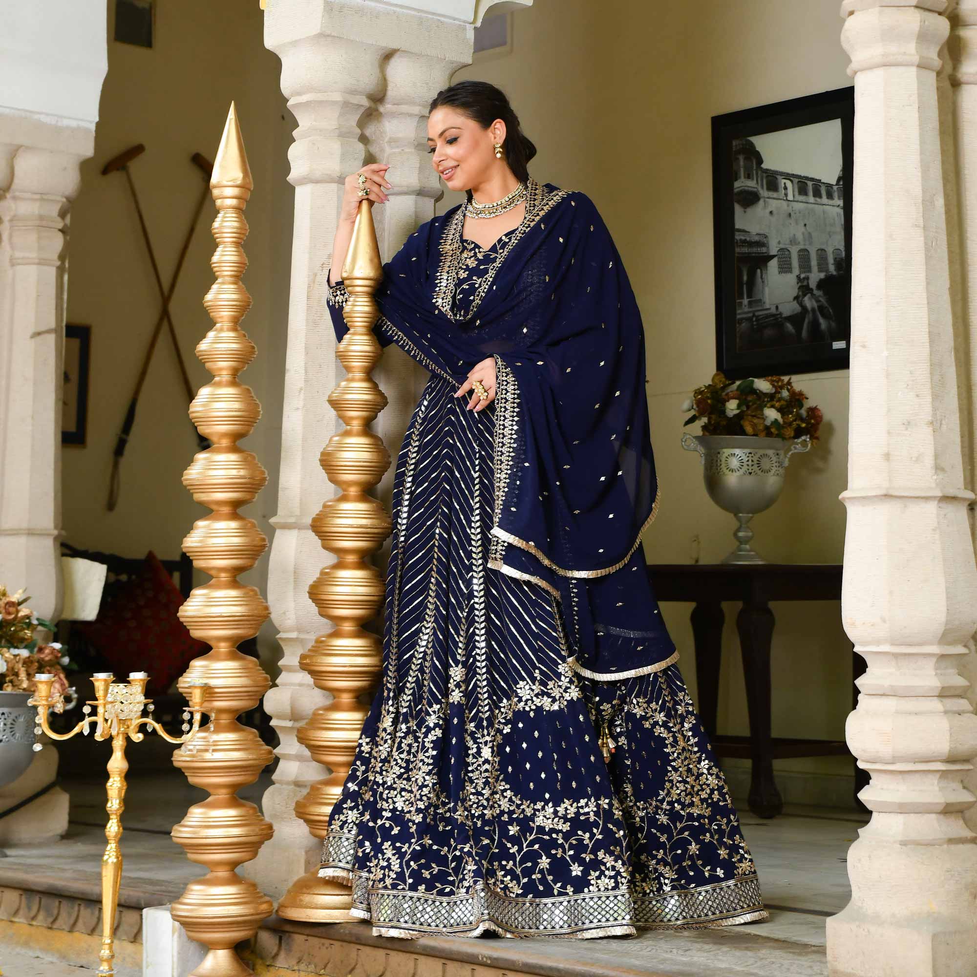Glistering Navy Sequin Embroidered Georgette Lehenga Set