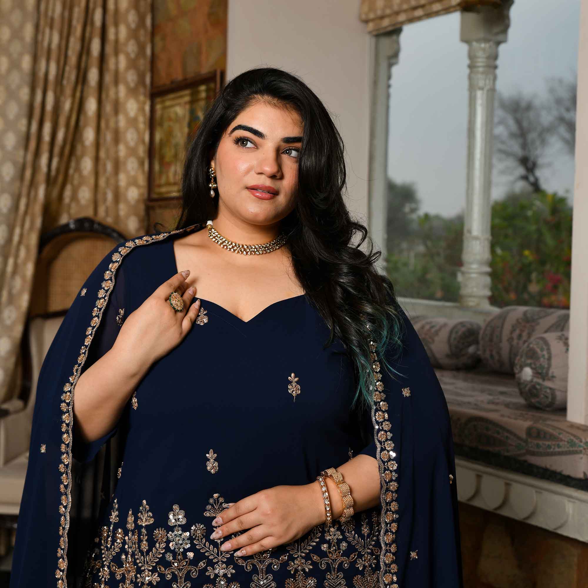 Dil Kya Kare- Navy Blue Cutdana Embroidered Georgette Lehenga Set