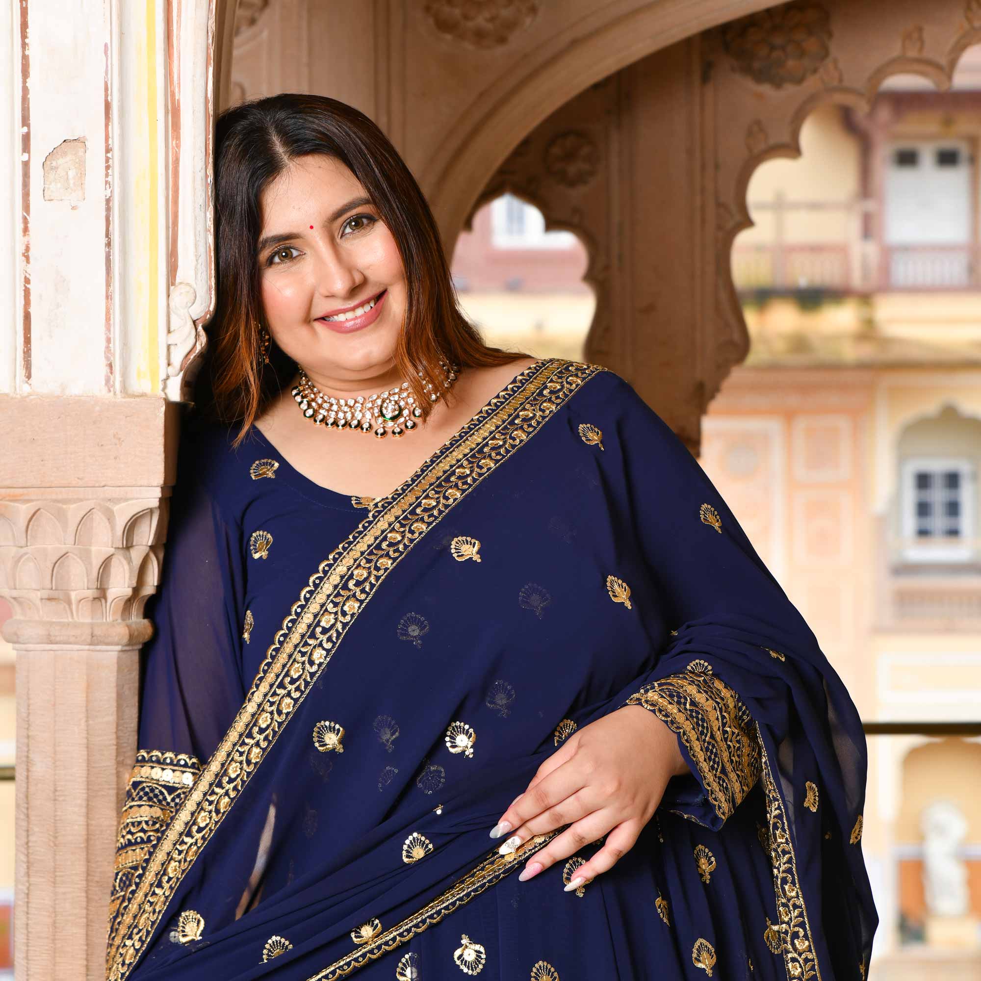 Enchanted Navy Sequin Embroidered Georgette Anarkali Lehenga Set