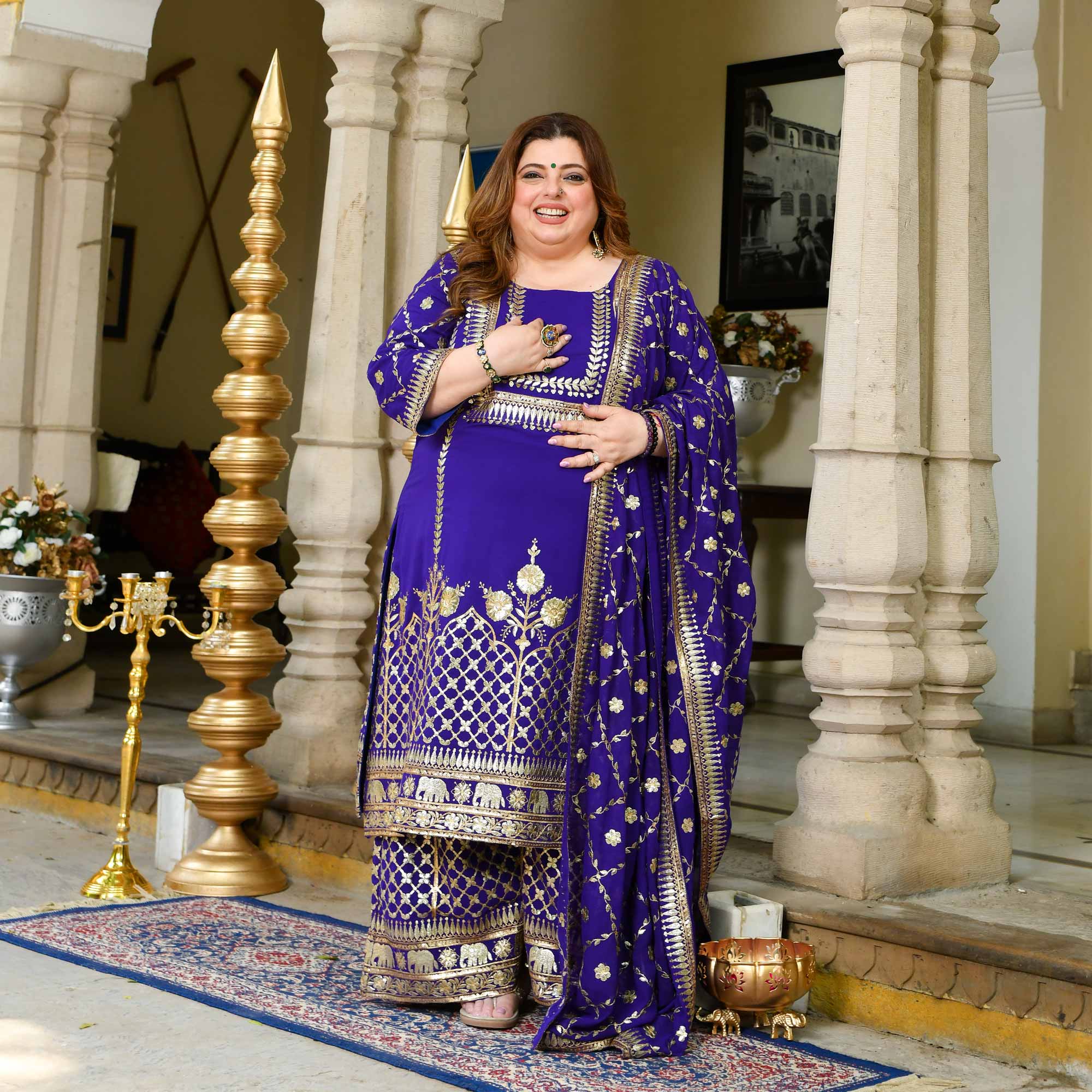 Opulence-Royal Blue Zari Embroidered Georgette Suit Set