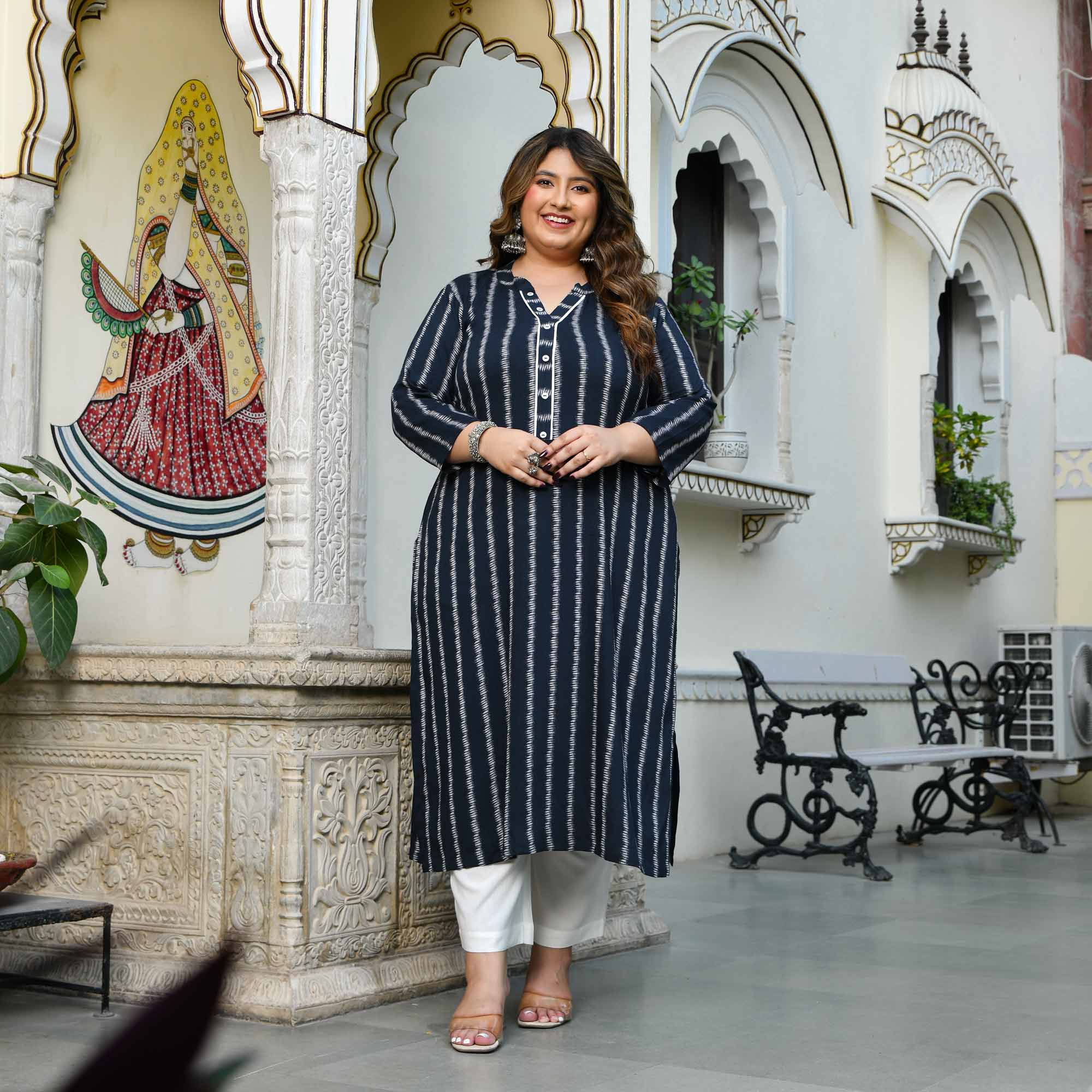 Sarang- Dark Blue Viscose Lycra Stretchable Kurta