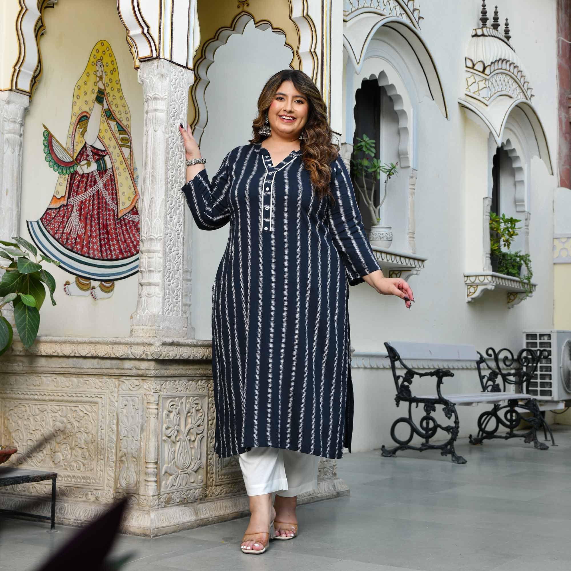 Sarang- Dark Blue Viscose Lycra Stretchable Kurta