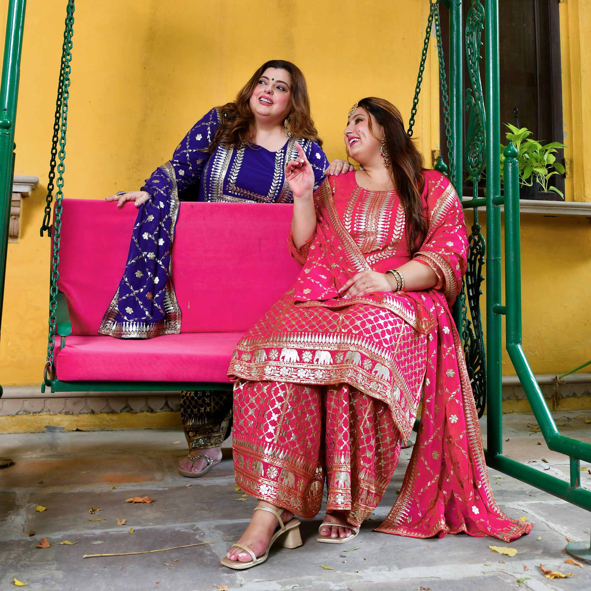 Plush-Deep Pink Zari Embroidered Georgette Suit Set