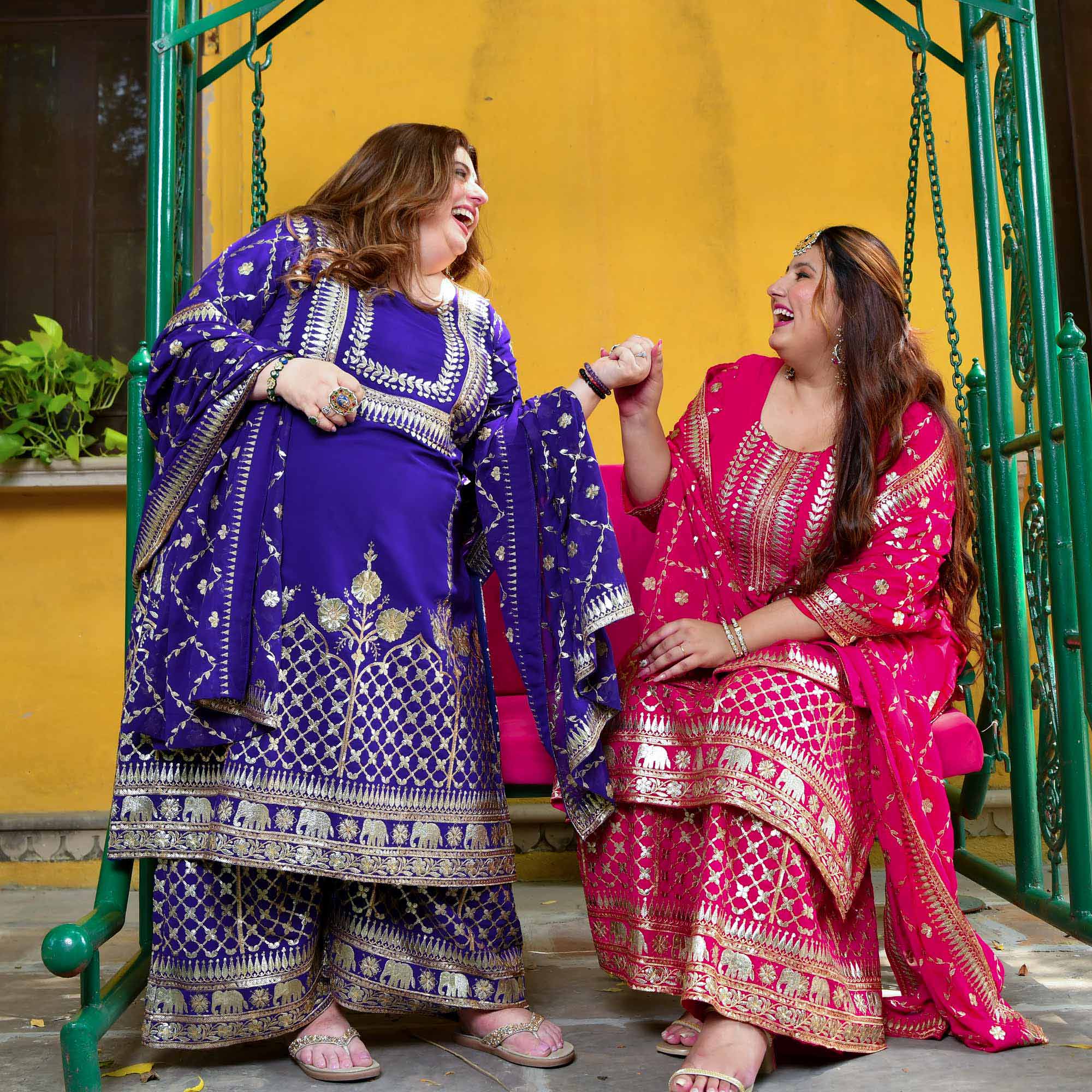 Plush-Deep Pink Zari Embroidered Georgette Suit Set