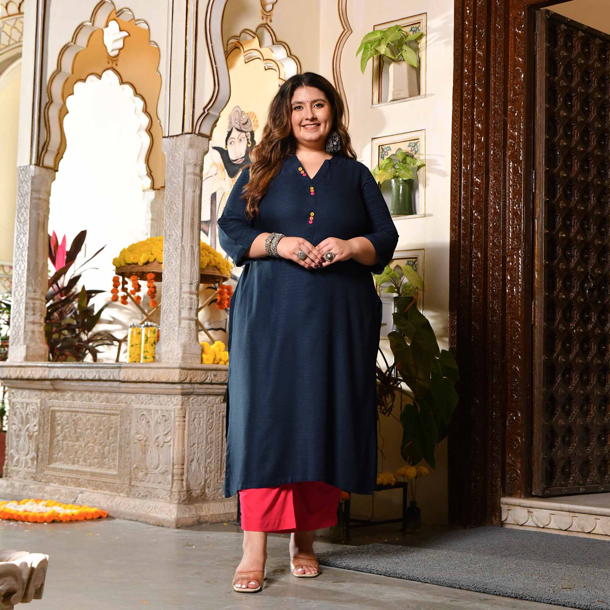 Navy Nights Rayon Cotton Kurta