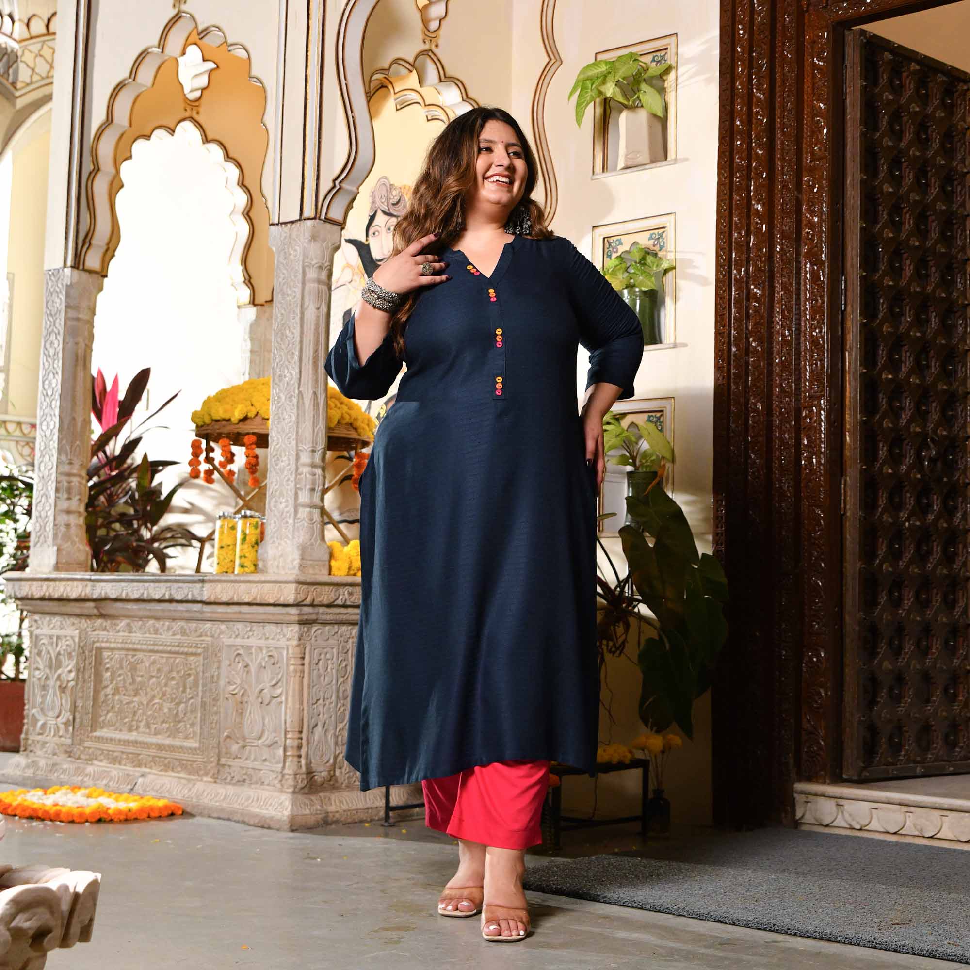 Navy Nights Rayon Cotton Kurta