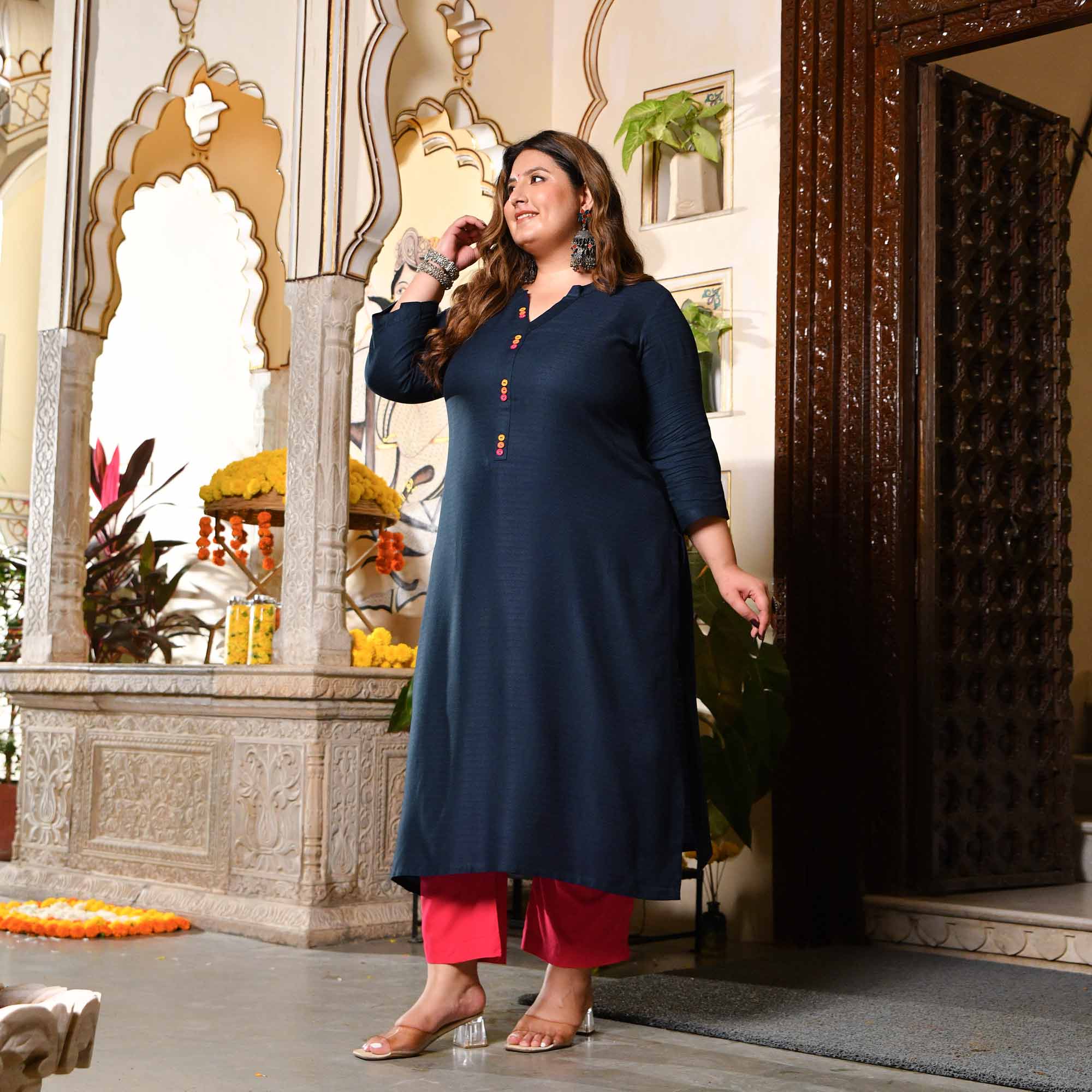 Navy Nights Rayon Cotton Kurta