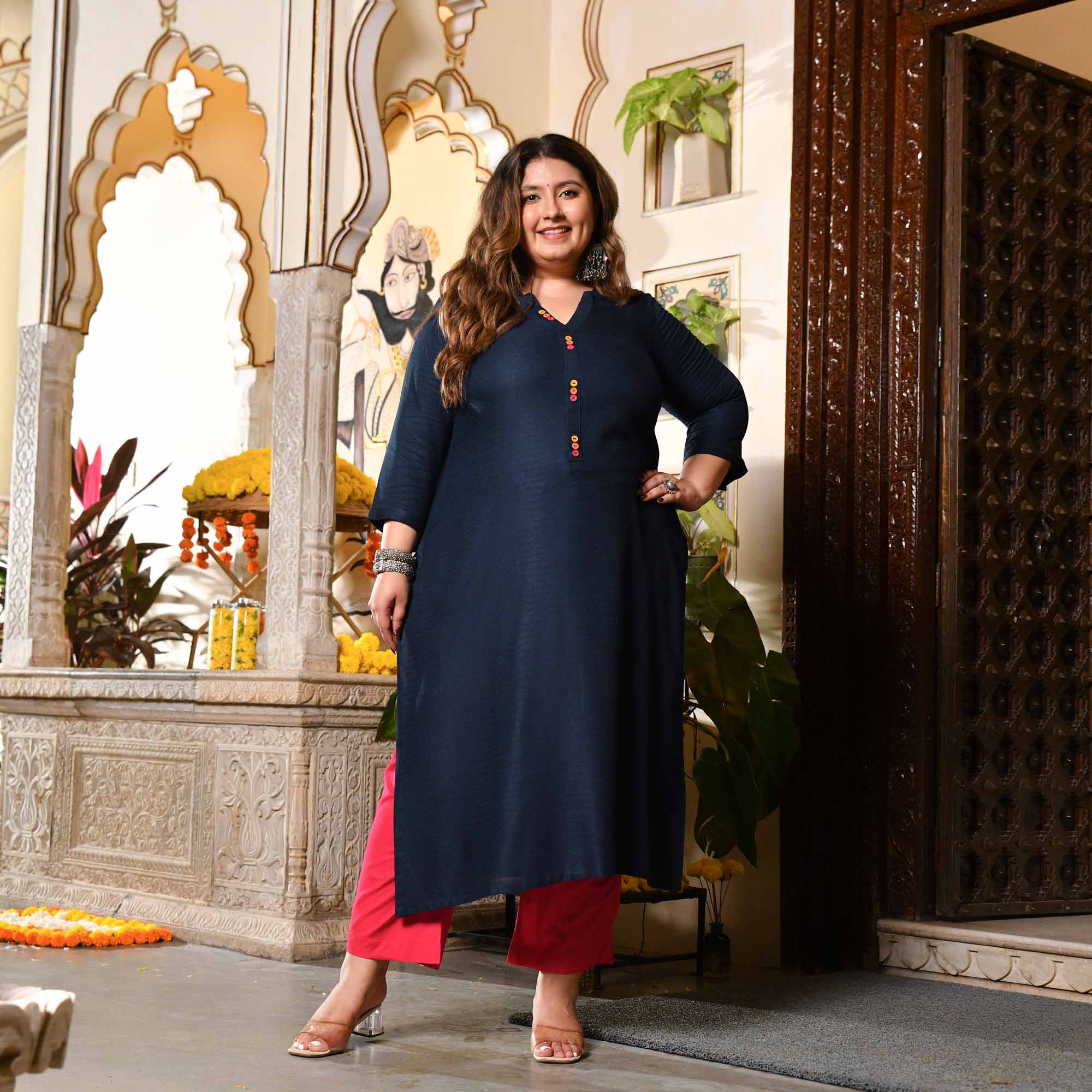 Navy Nights Rayon Cotton Kurta