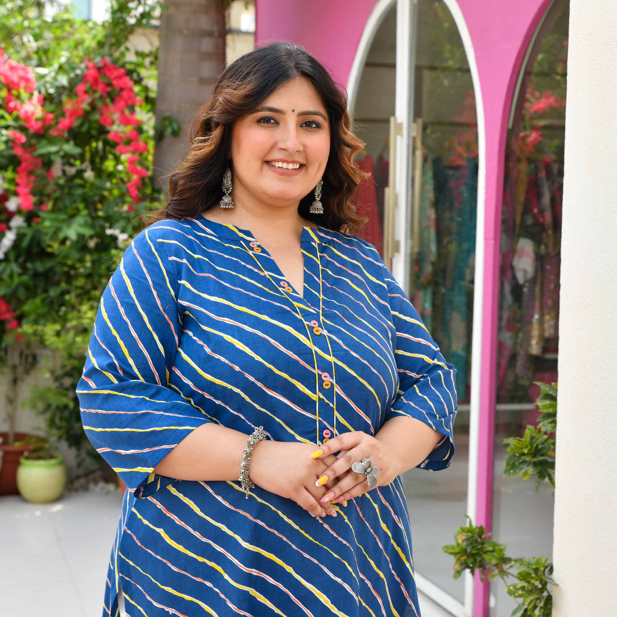 Neel Leher- Dark Blue & Yellow Leheriya Pure Cotton Kurta