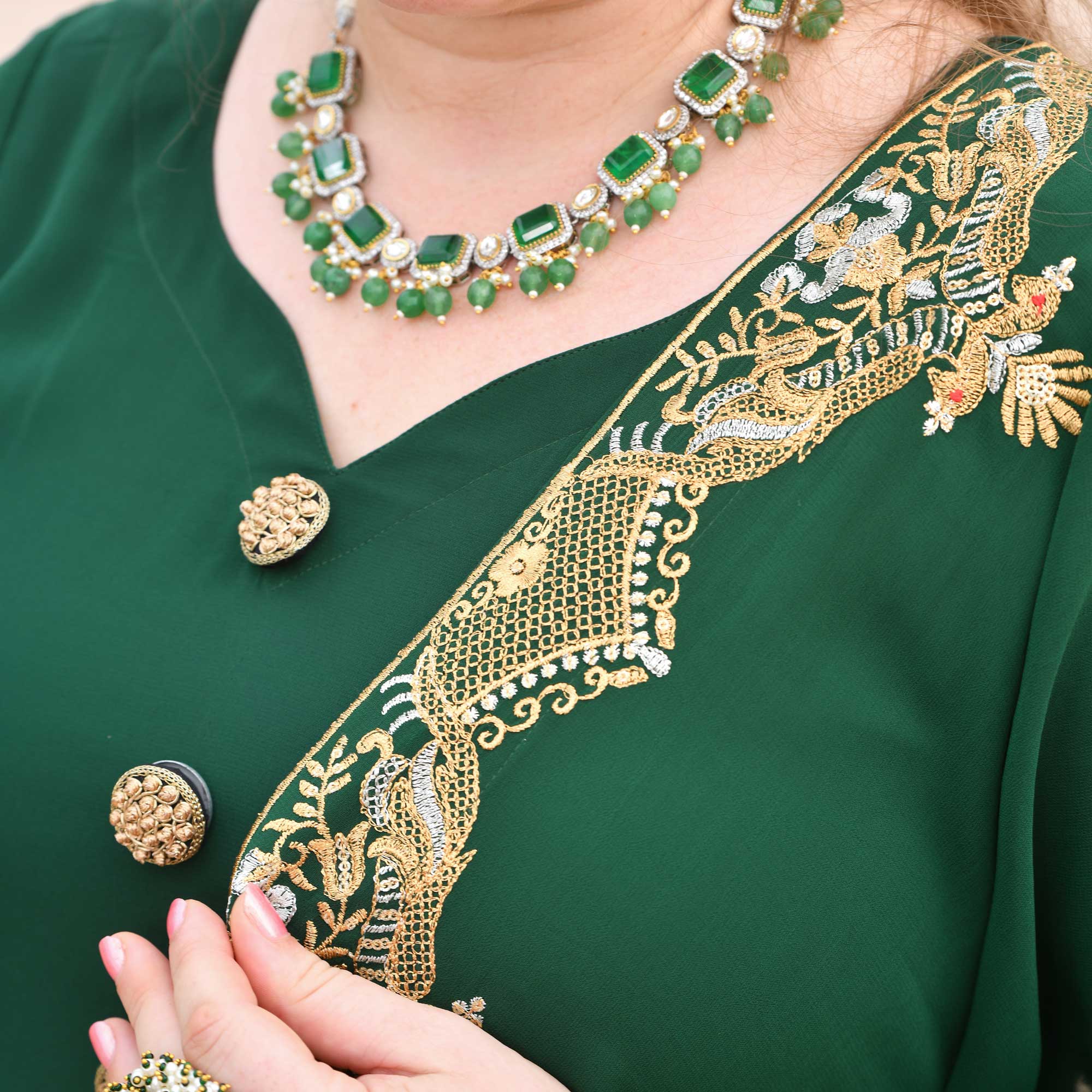 Imperial Green & Gold Embroidered Georgette Anarkali Set