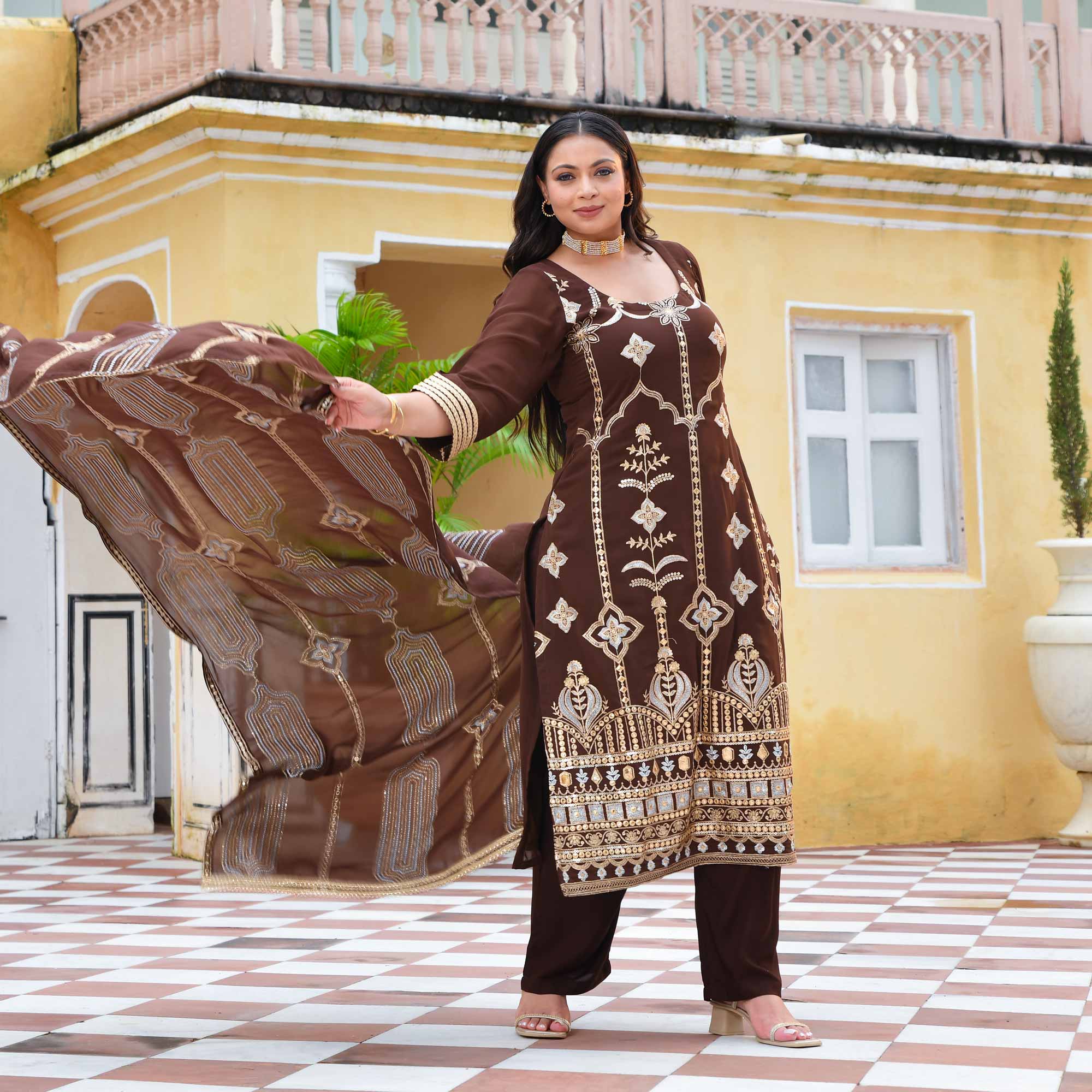 Bronze & Gold Embroidered Suit Set