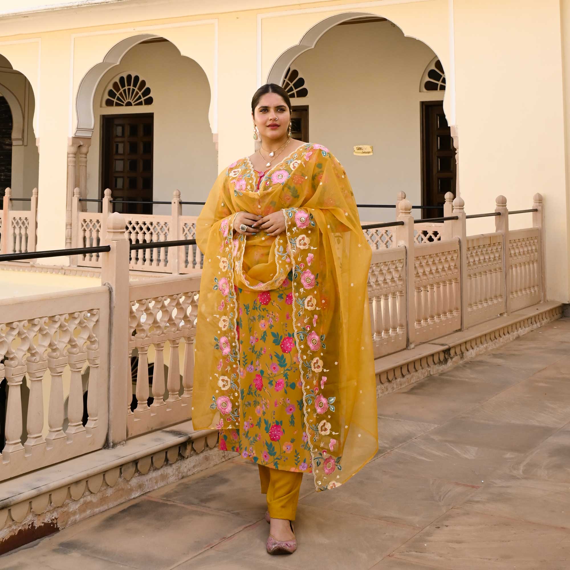 Yellow Spring Floral Georgette Suit Set