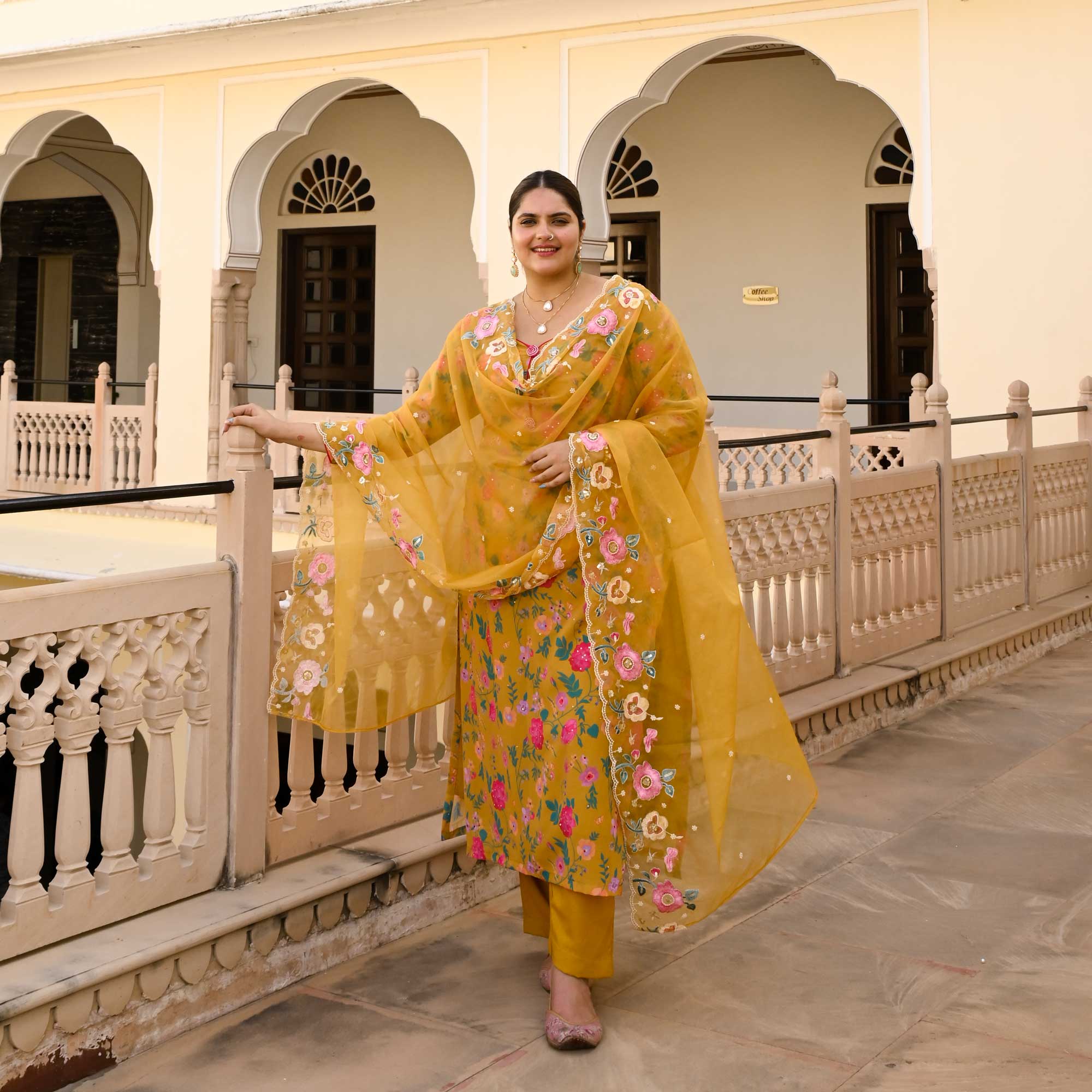 Yellow Spring Floral Georgette Suit Set