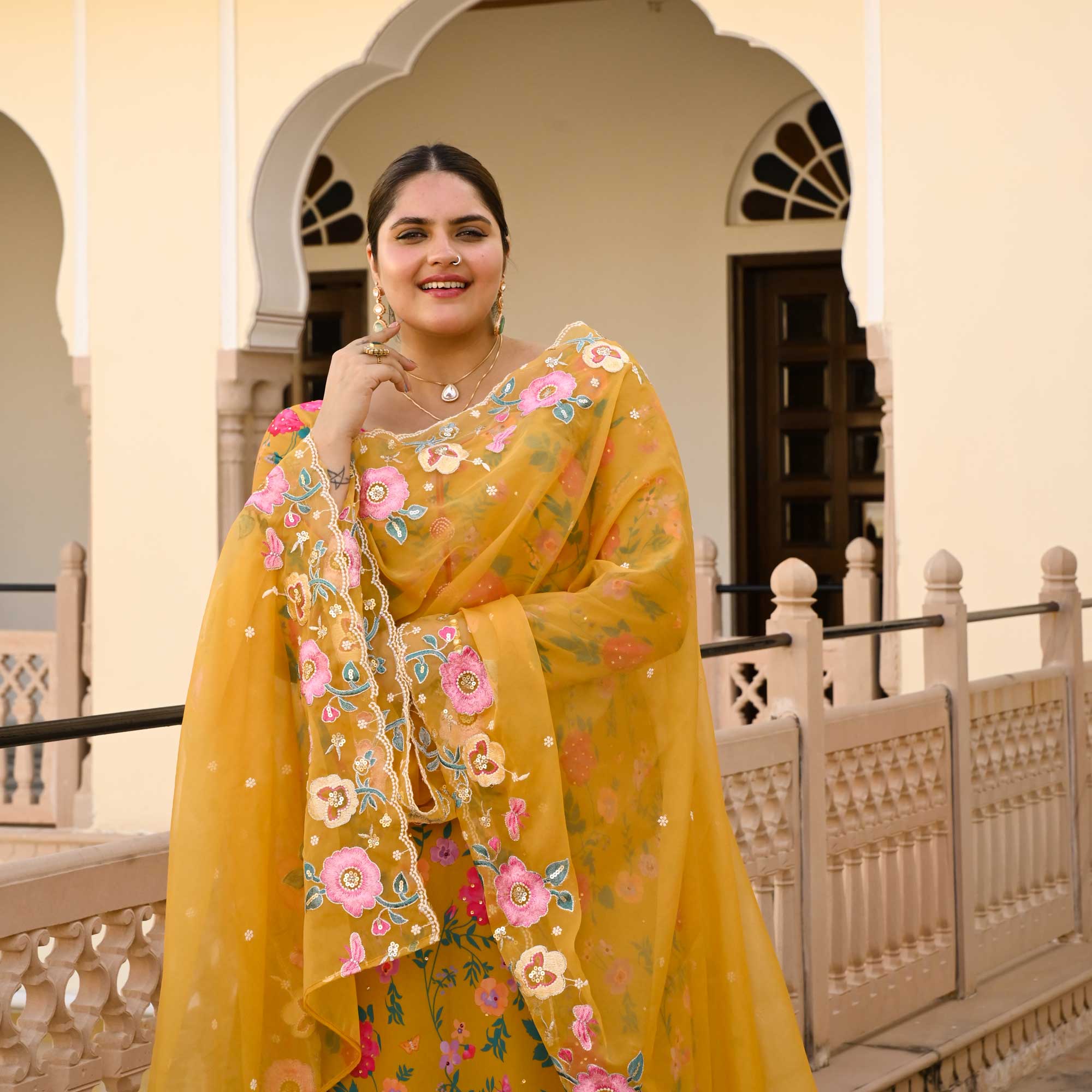 Yellow Spring Floral Georgette Kurta