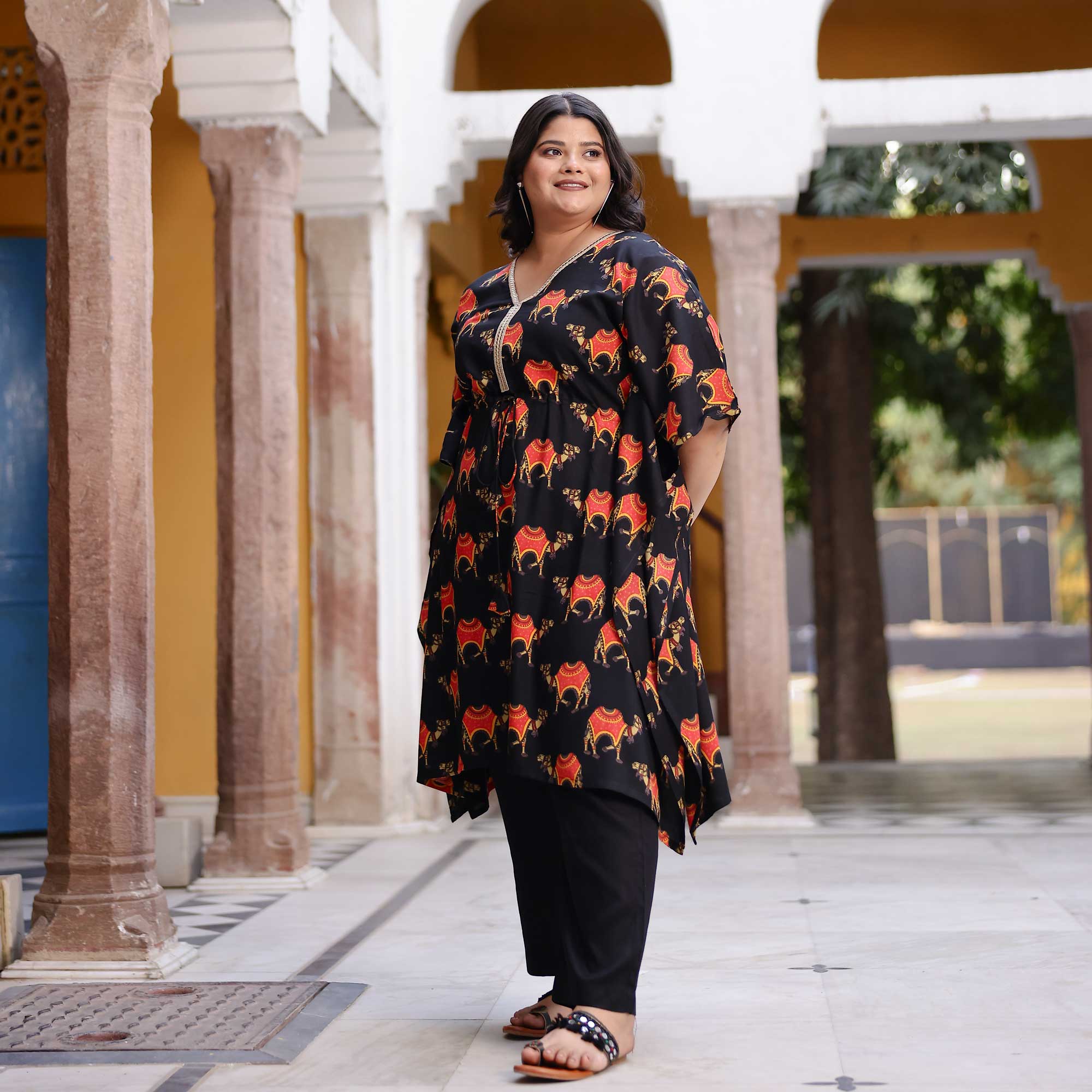 Banjara Black Motif Rayon Kaftan