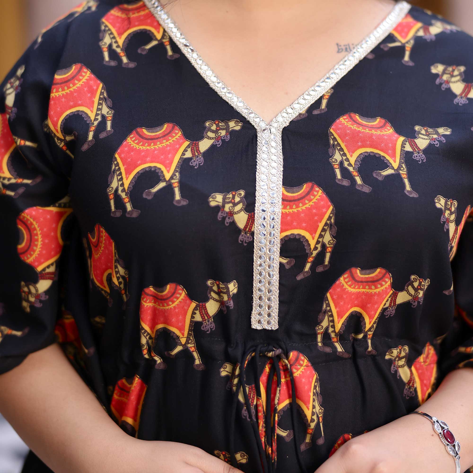 Banjara Black Motif Rayon Kaftan