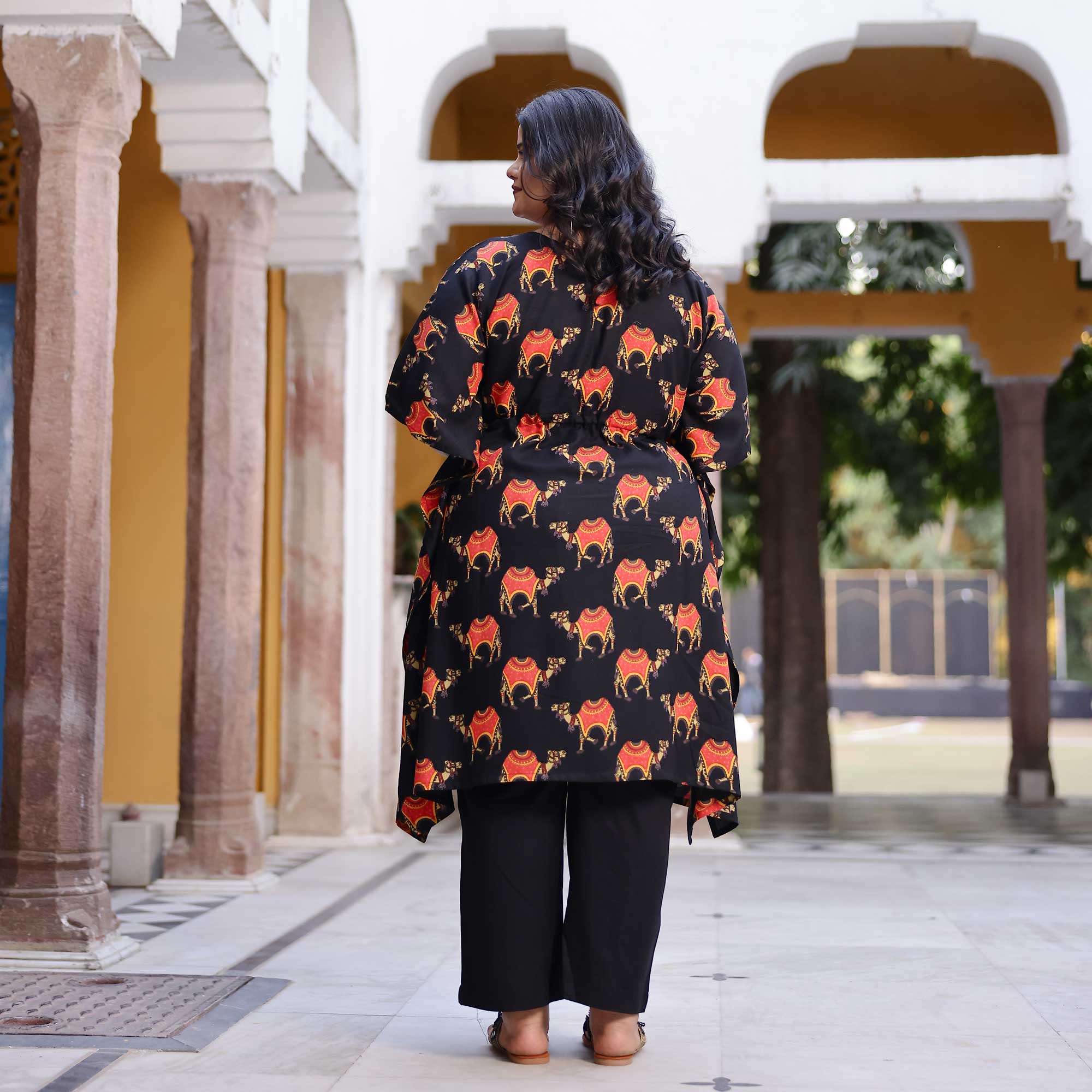Banjara Black Motif Rayon Kaftan