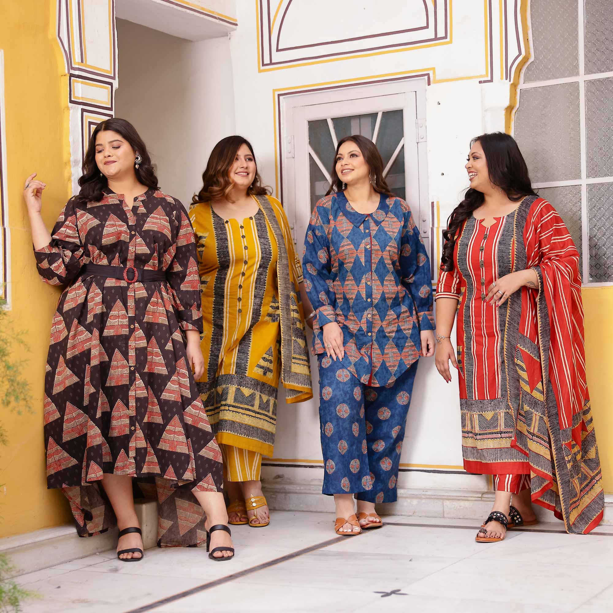 Citrus Gingerbread Ajrakh Assymetrical Shirt Dress