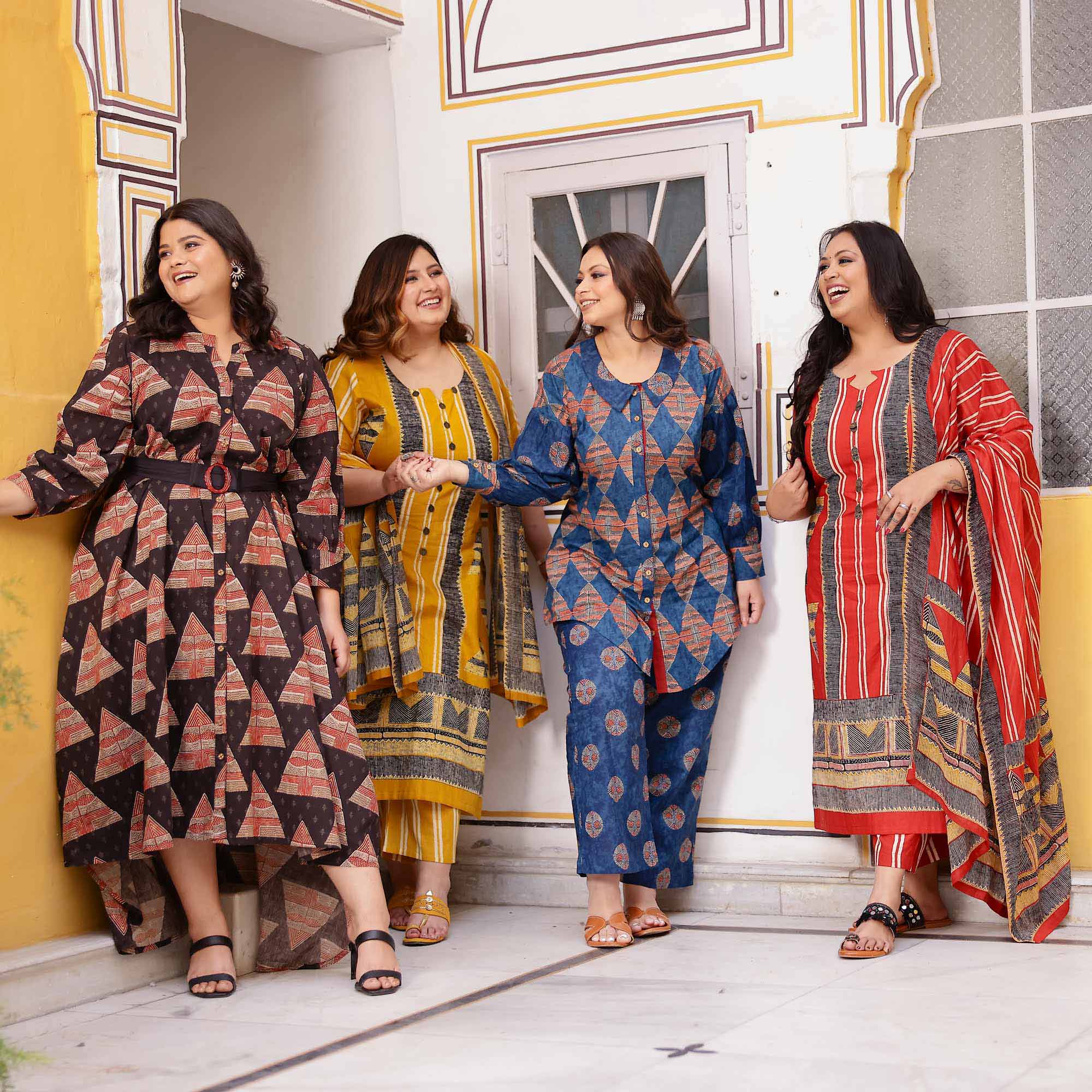 Ruby Slate Triangle Ajrakh Cotton Suit Set