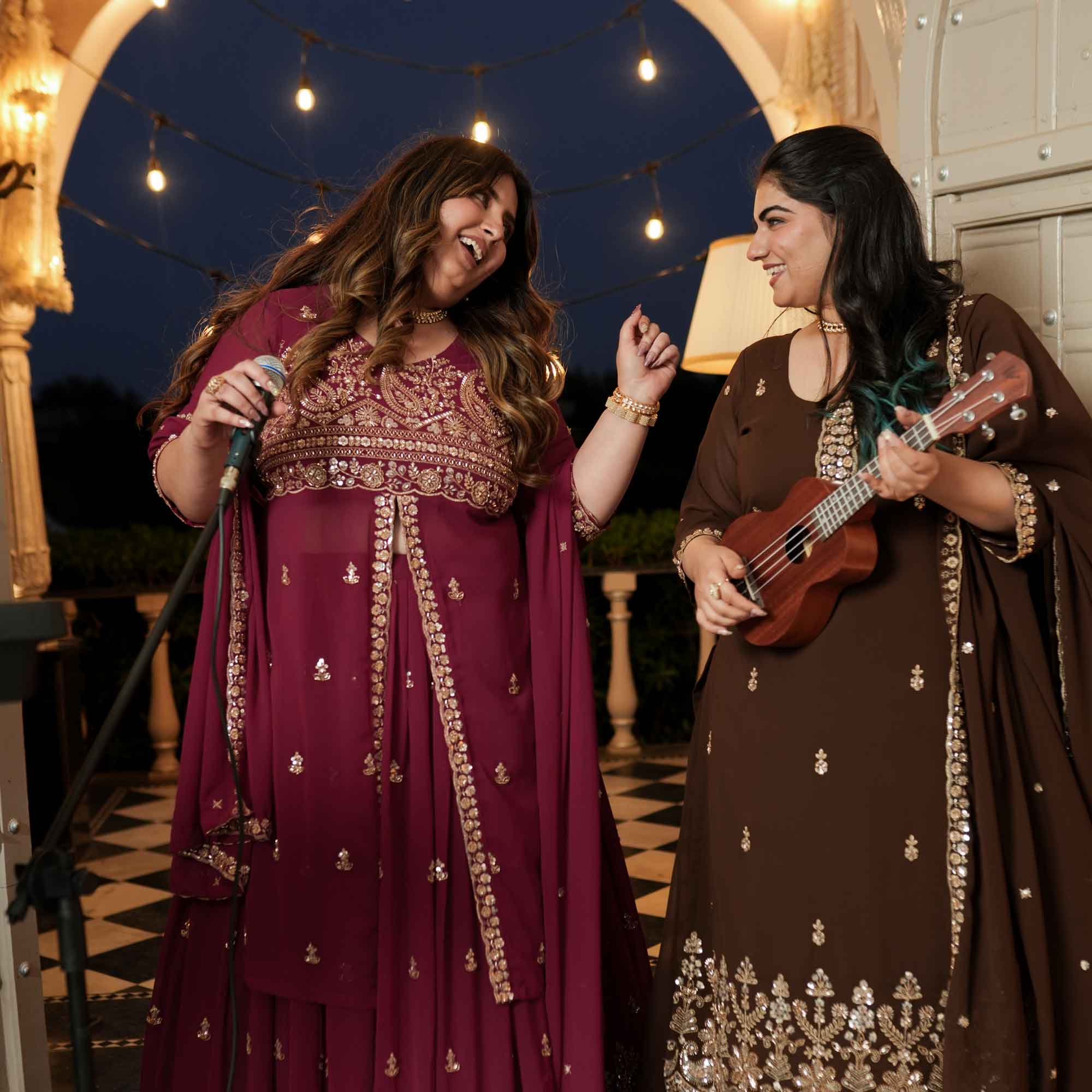 Dekha Ek Khwab- Coffee Cutdana Embroidered Georgette Kurta Skirt Set