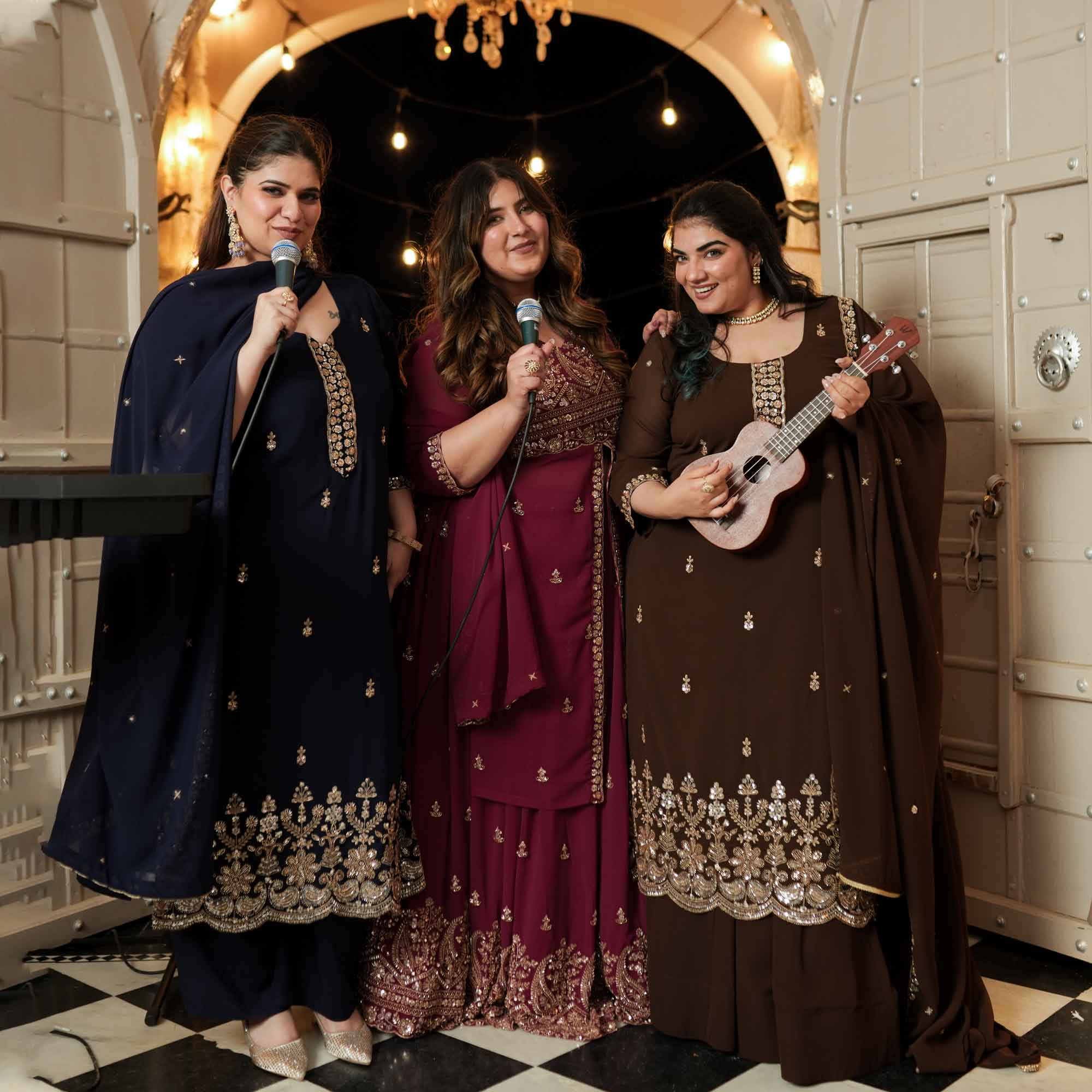 Dekha Ek Khwab- Coffee Cutdana Embroidered Georgette Kurta Skirt Set