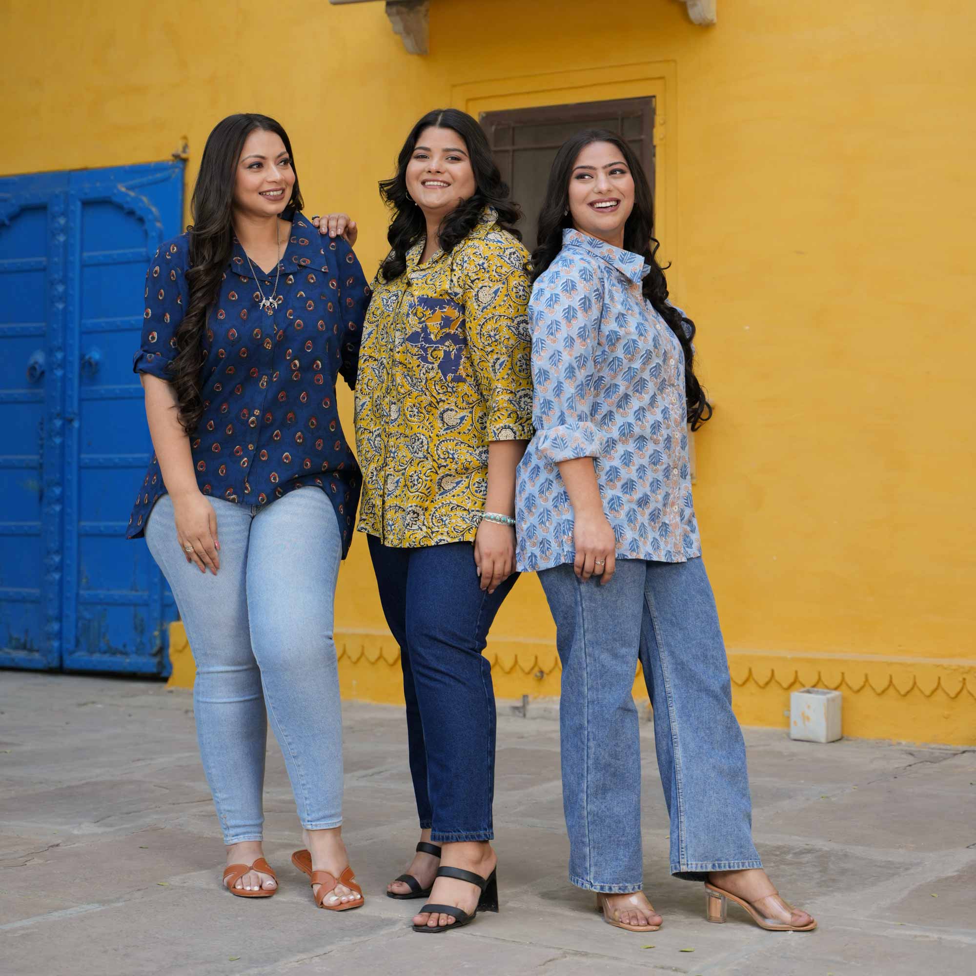 Icy Blue Handblock Printed Cotton Shirt