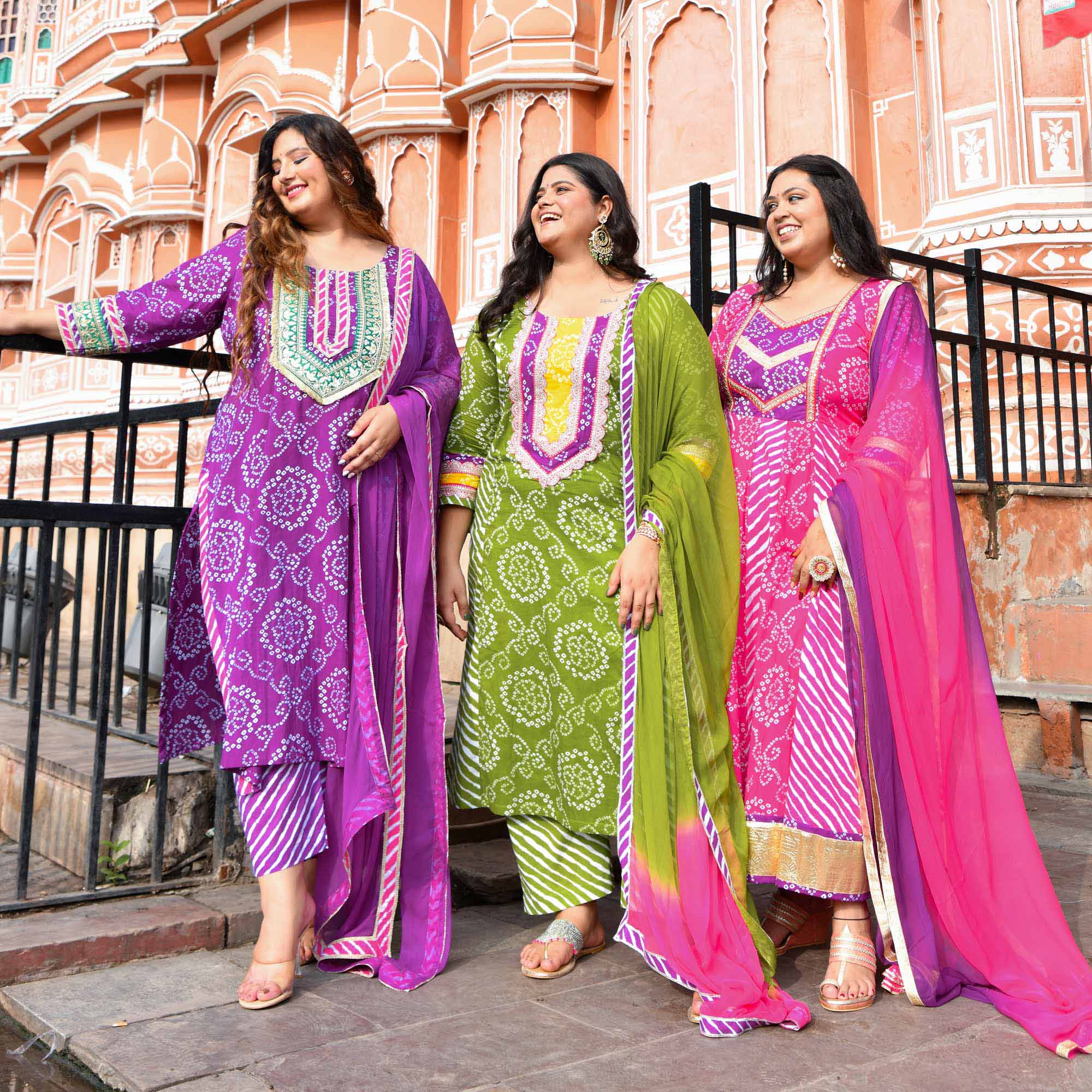 Saanjh - Green Bandhani Cotton Gota Suit Set