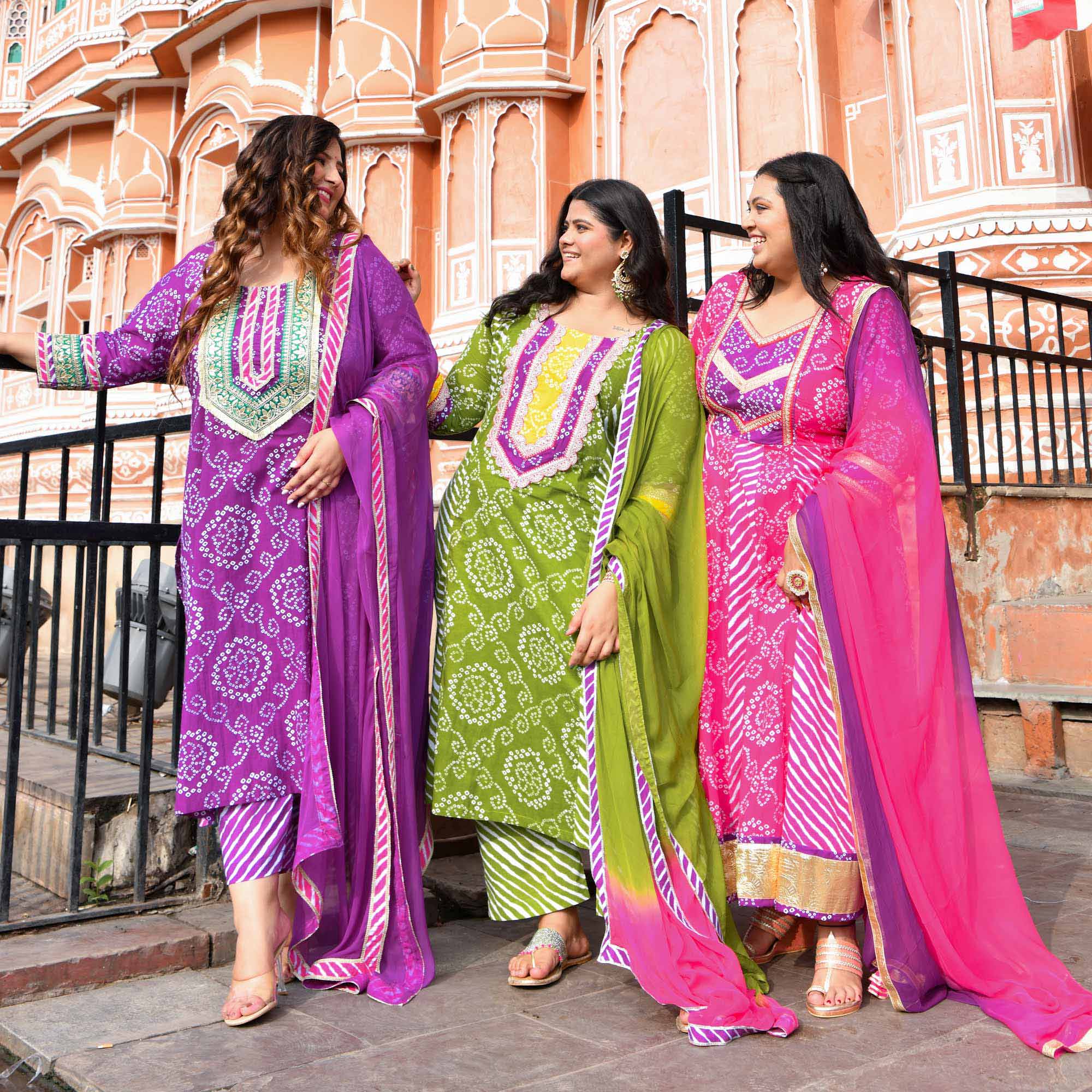 Saanjh - Green Bandhani Cotton Gota Suit Set