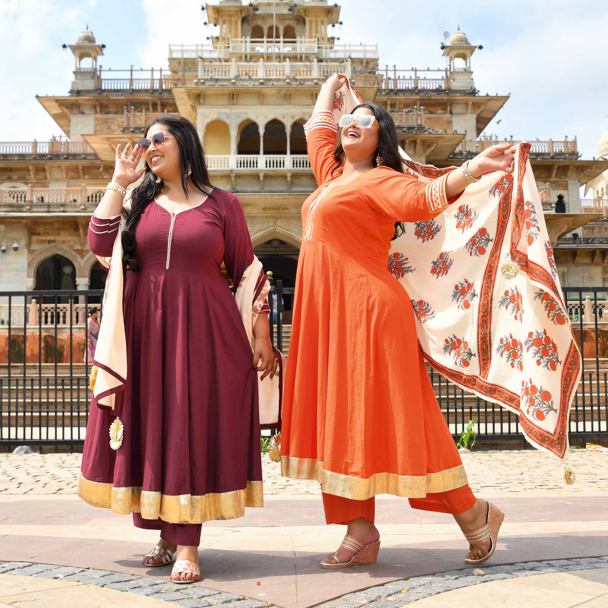 Tangerine Floral Cotton Anarkali