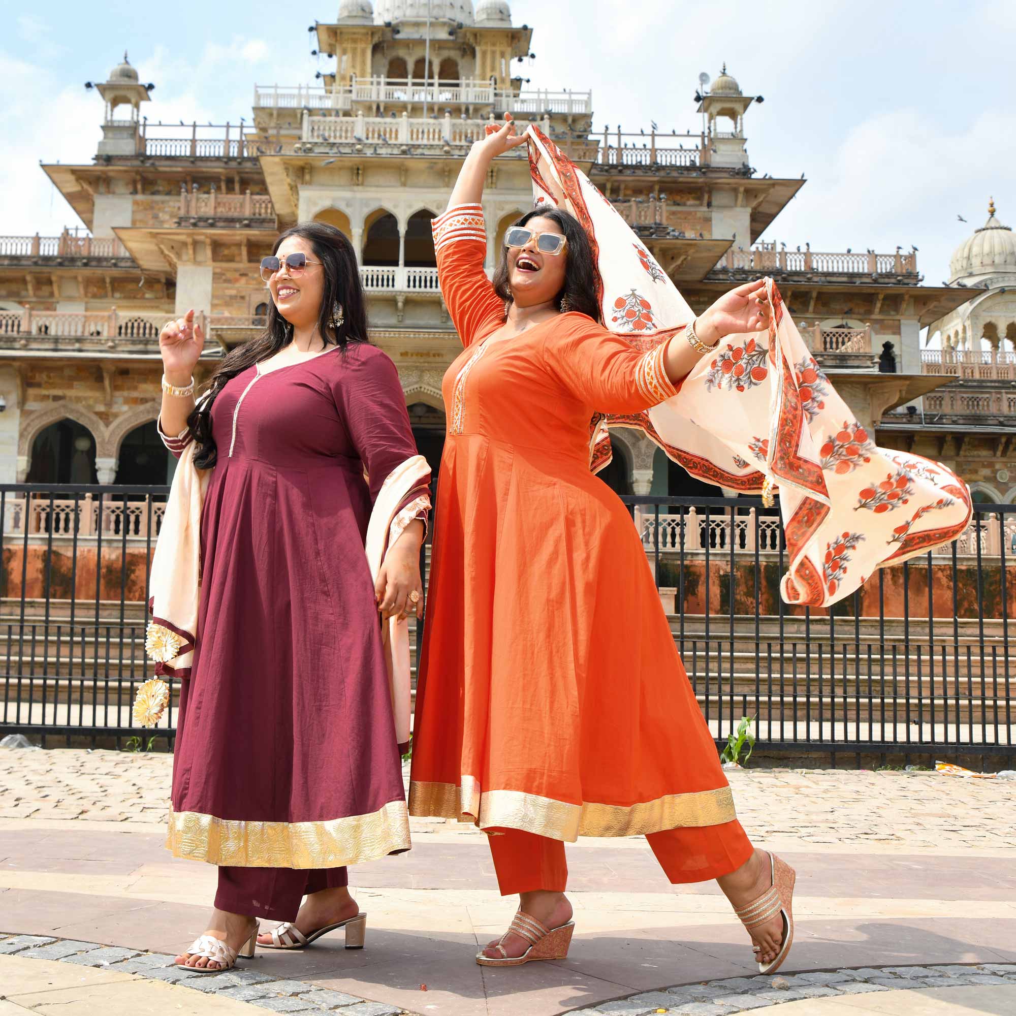 Tangerine Floral Cotton Anarkali