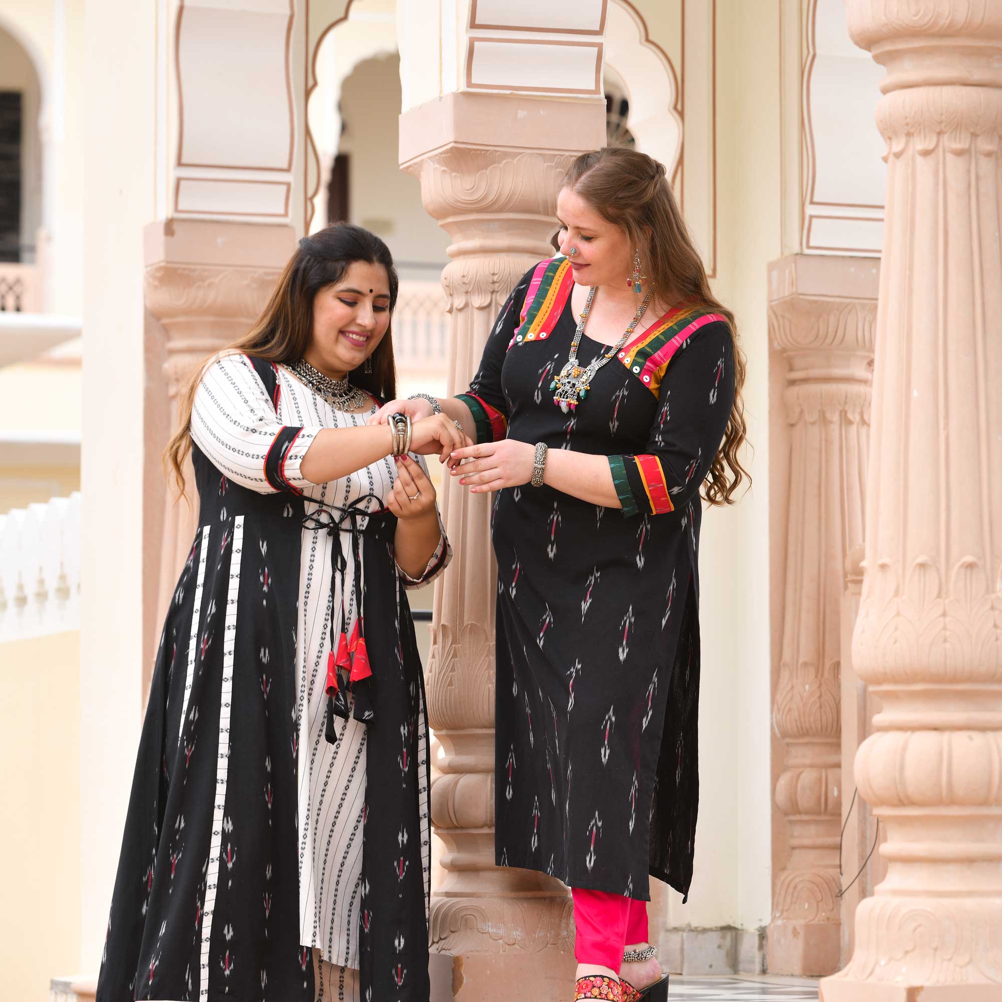 Black Ras Leela Handwoven Ikkat Cape Co-ord Set