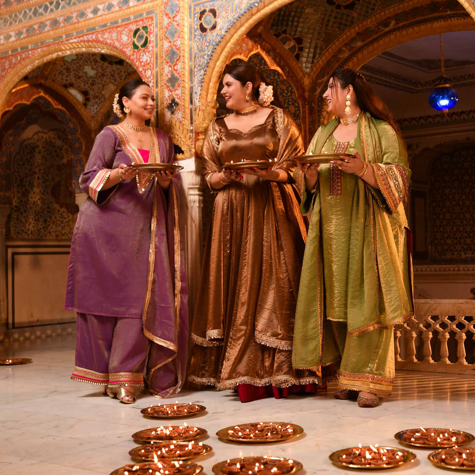 Chamakta Taaj- Copper & Gold Tissue Silk Anarkali Set