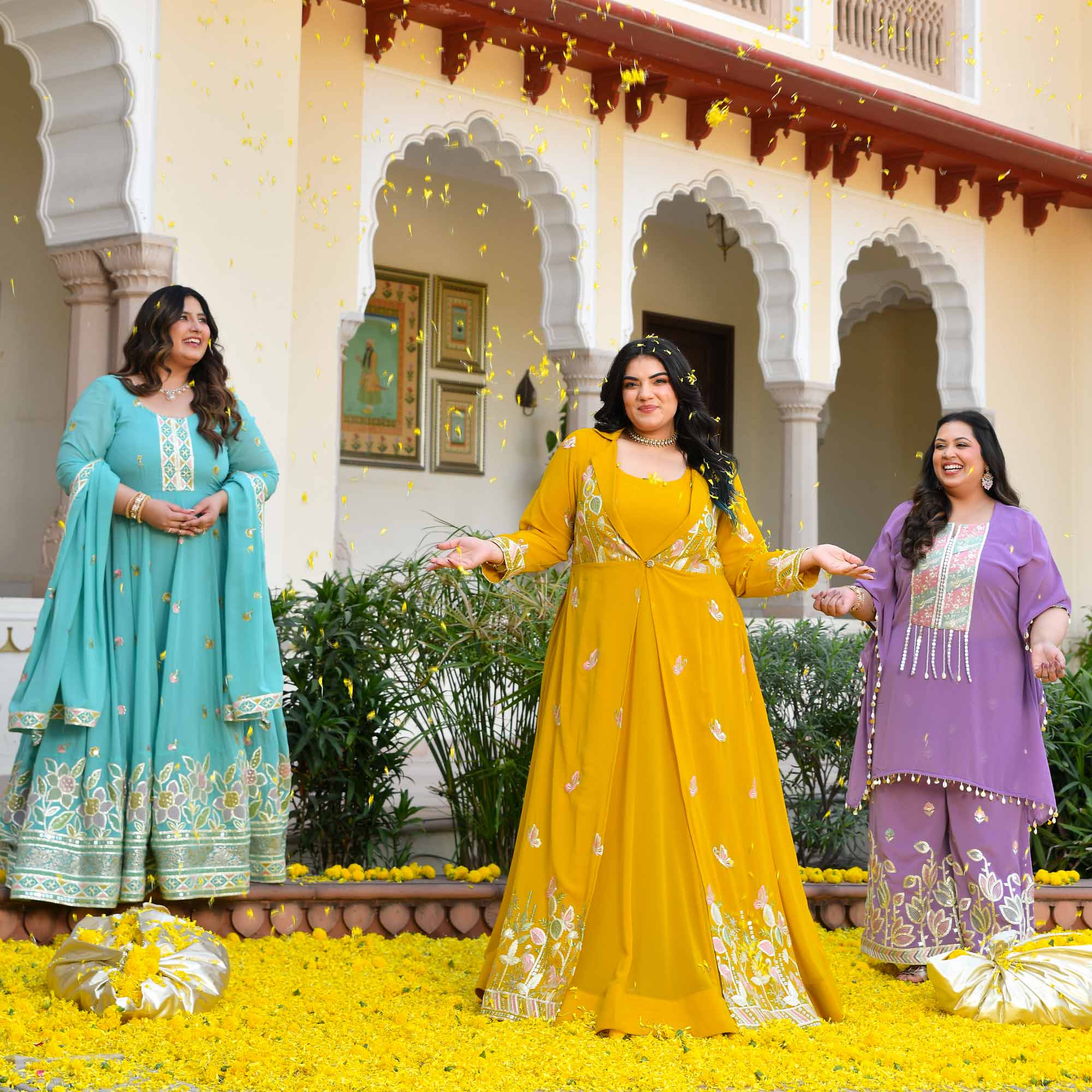 Golden Vows- Mustard Yellow Thread & Gota Embroidered Georgette Anarkali Cape Set