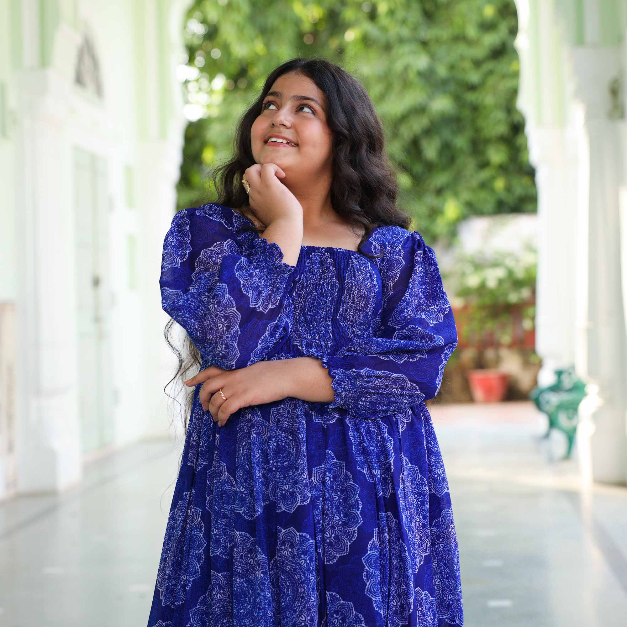 Blueberry Blast Kids Smocking Georgette Dress