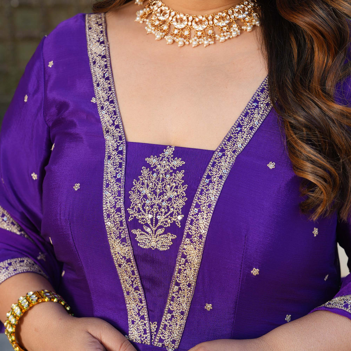 Oheka Castle- Purple Zari & Sequin Embroidered Pure Chinon Anarkali Set